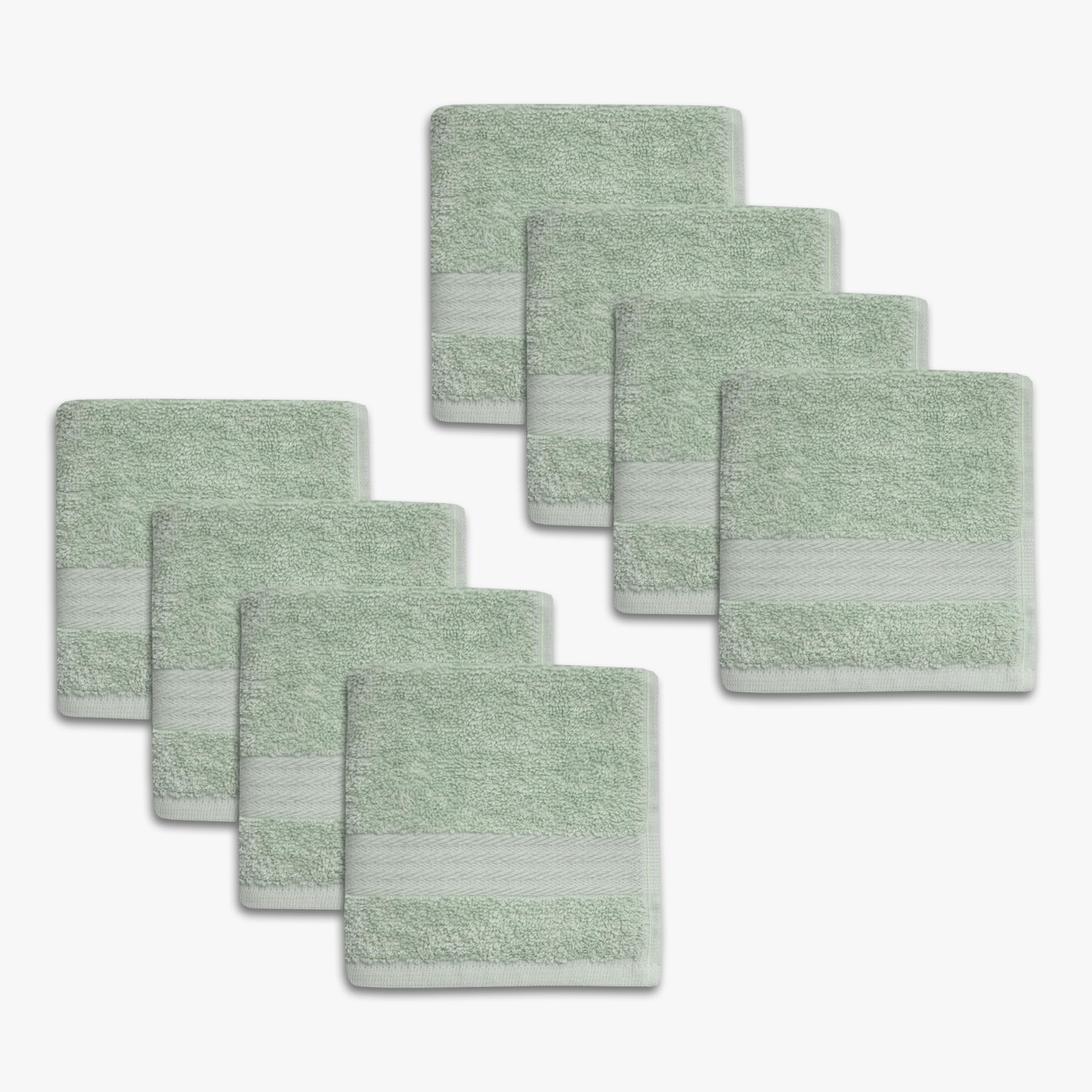 1888 Mills 8 Pack Premium Washcloth Set, True Classics Premium Cotton Blend, Super Soft and Highly Absorbent Washcloths for Bathroom, Hotels, Spa and Gym, Green