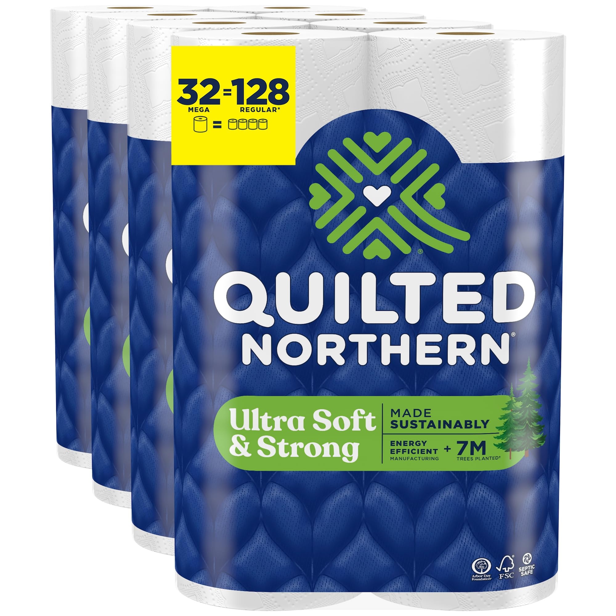 Quilted Northern Ultra Soft & Strong Toilet Paper, 32 Mega Rolls = 128 Regular Rolls, 5X Stronger, Premium Soft Toilet Tissue with Recyclable Paper Packaging