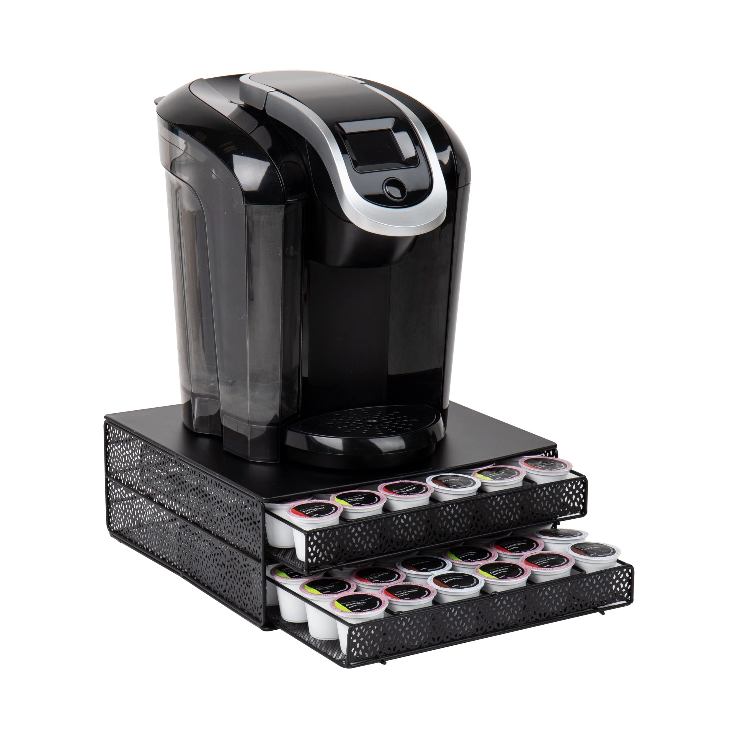 Mind Reader Single Serve Coffee Pod Organizer with 2 Drawers, 72 Pod Capacity, Metal Mesh, 13"L x 12.75"W x 5"H, Black