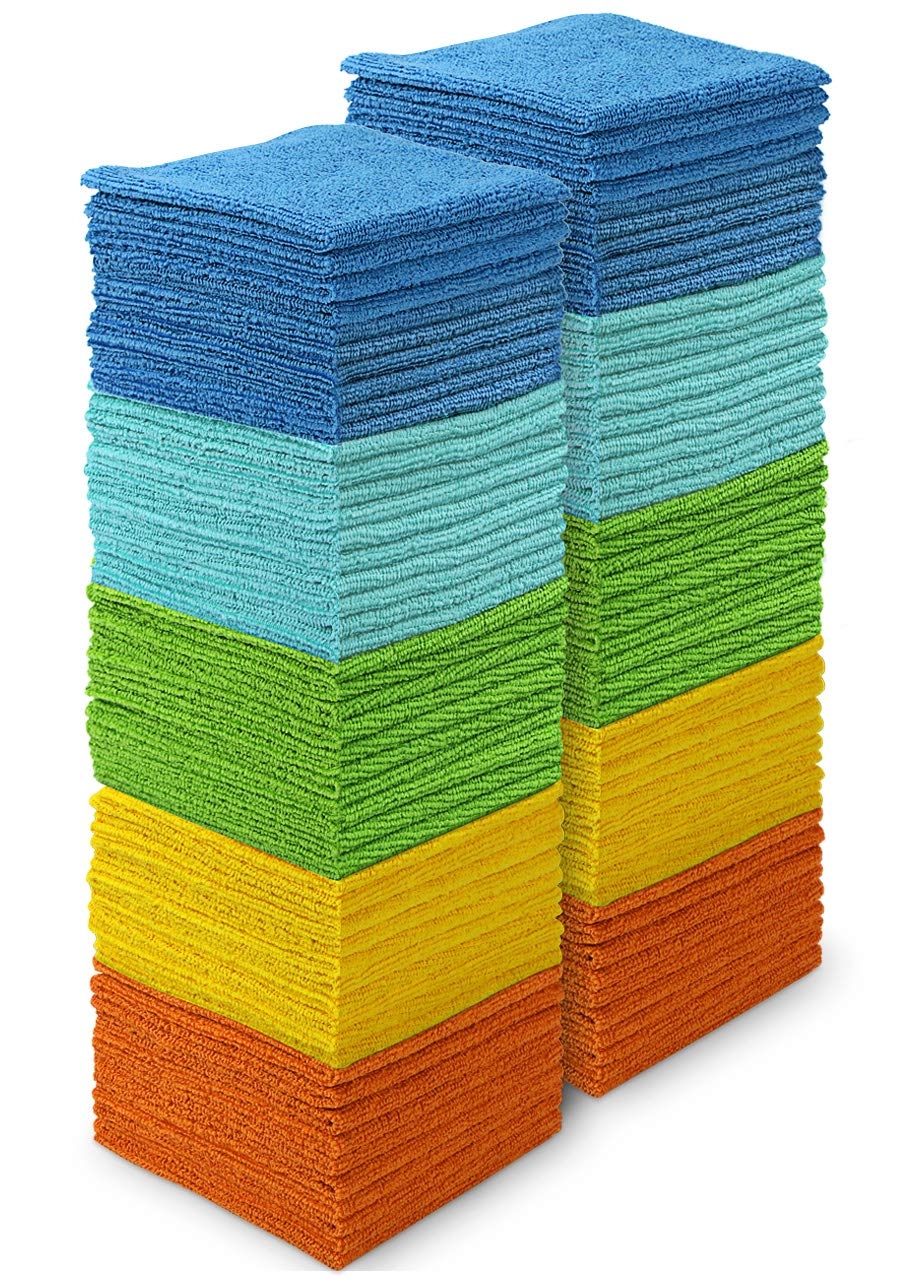 AIDEA Microfiber Cleaning Cloth, 100PK, Soft Absorbent Rags, Microfiber Towels for Cars, Kitchen Towels, Dusting Cloth for Home, Window, Cleaning Supplies, 12"×12"
