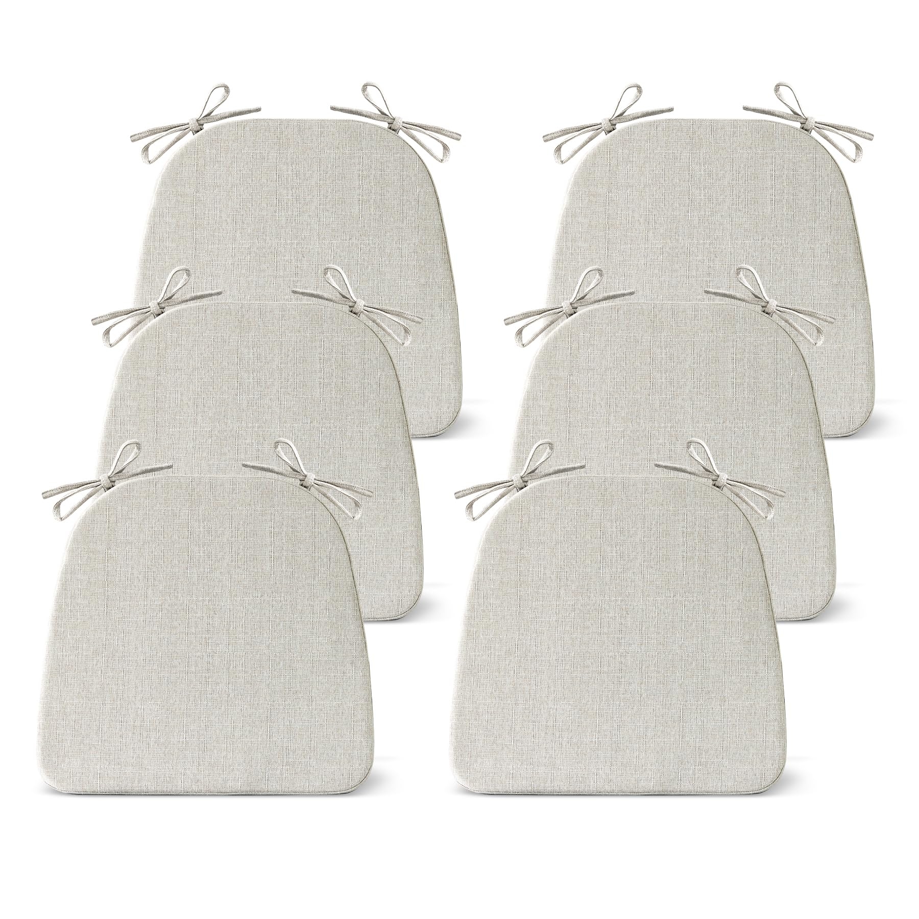 IASEAHK Chair Cushions for Dining Chairs Set of 6, Non Slip Kitchen Chair Pads, 17" x 16" x 2", Indoor Dining Chair Cushions with Ties, Seat Cushion for Kitchen Chairs, Chair Pads, Beige
