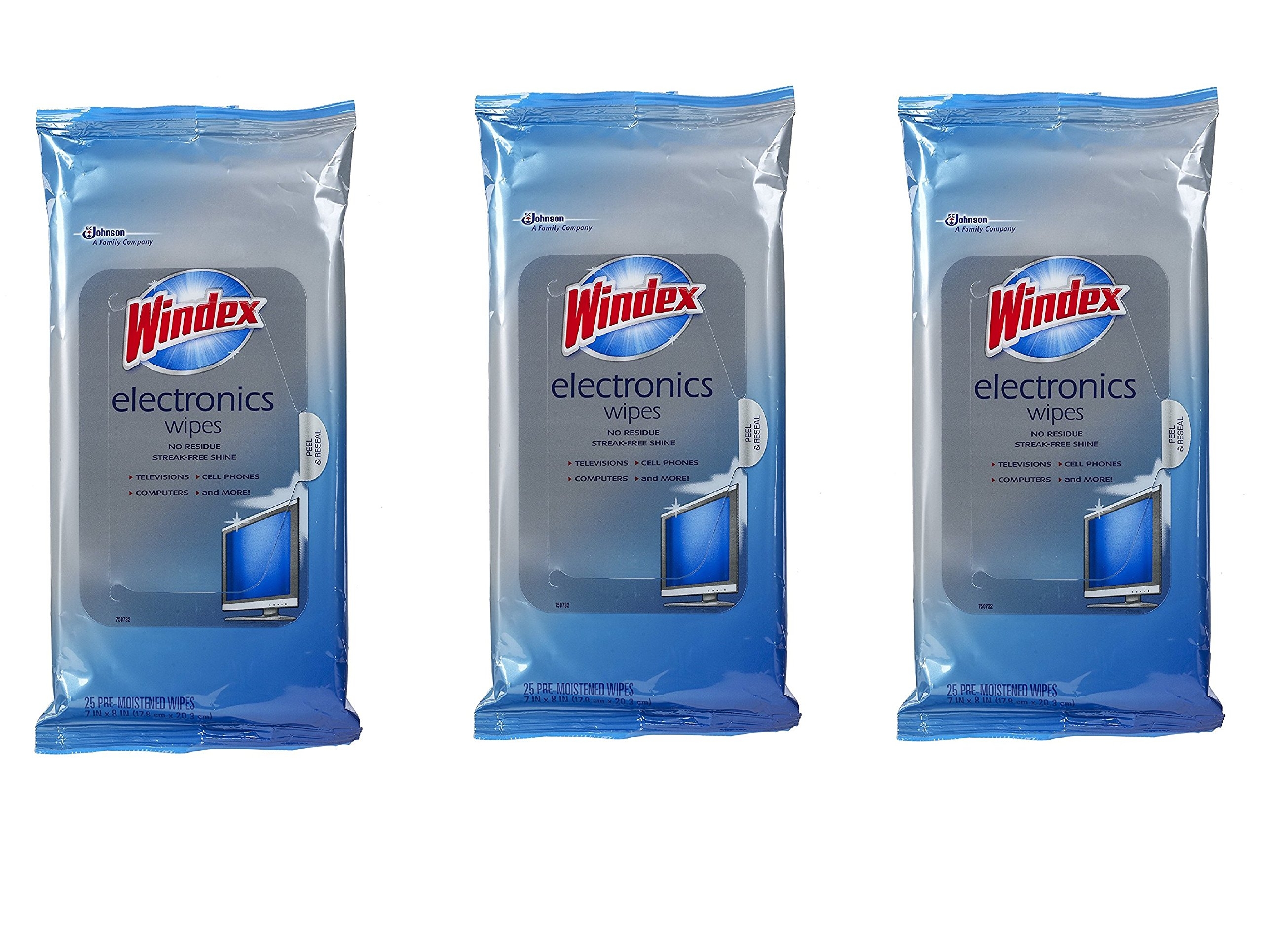 Windex 4330116550 Electronics Wipes, 25-Count (3 Pack)