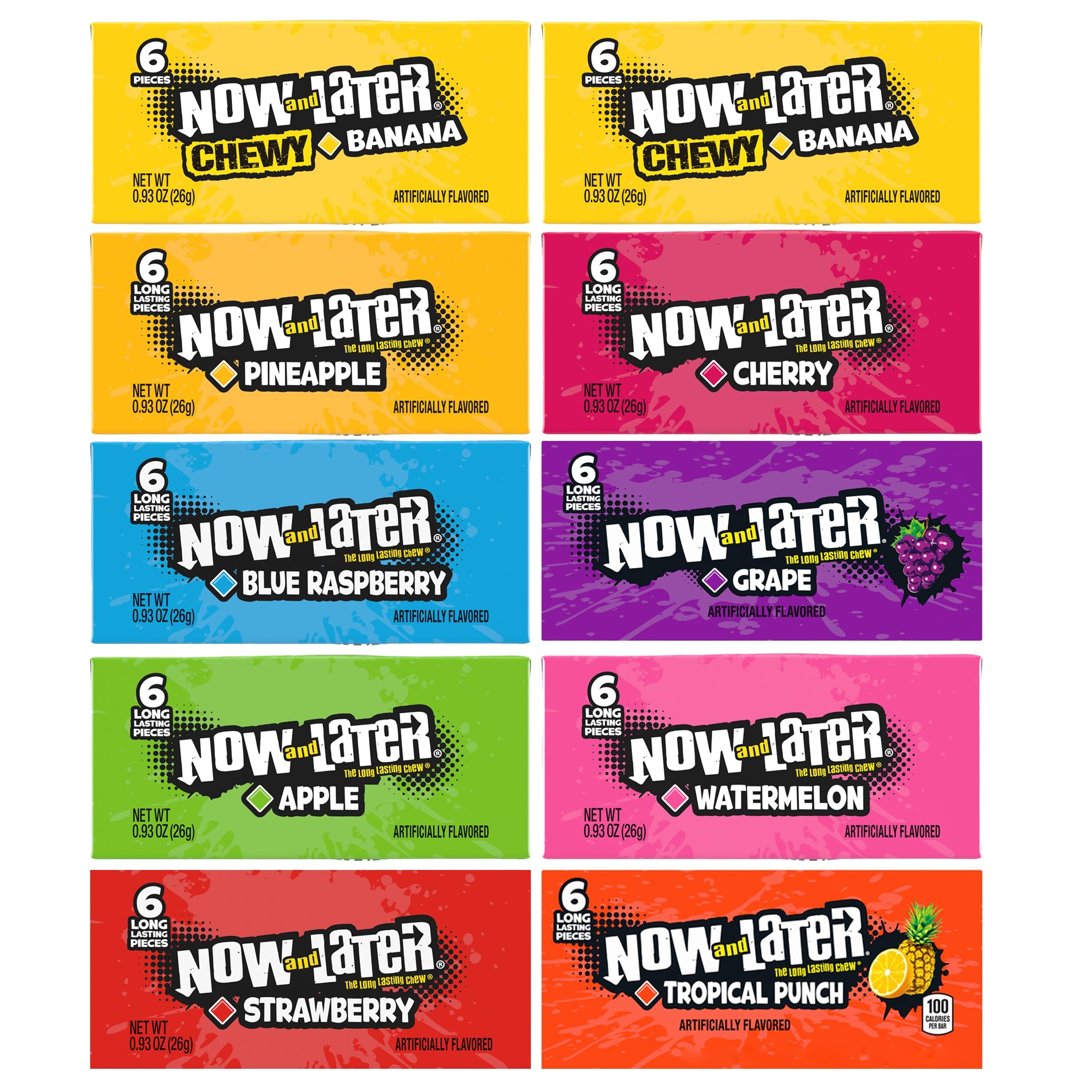 Now & Later Taffy Candy, 10 Fruit Flavors, Individually Wrapped Taffy Candy