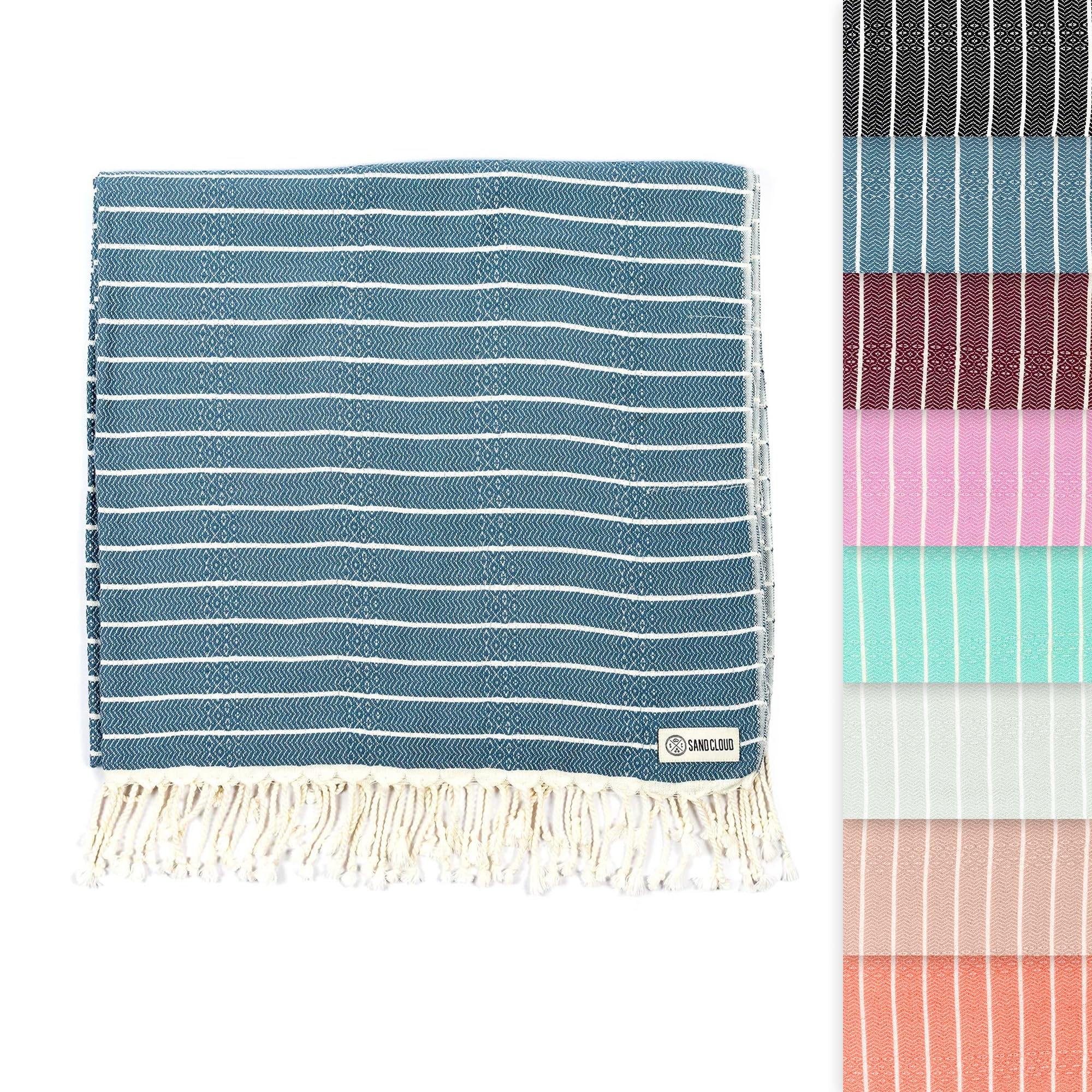 Sand Cloud Turkish Beach Towel - Sand Proof - 100% Certified Organic Turkish Towel - Quick Dry Towel for Beach, Picnic, Blanket or Bath Towel - As Seen on Shark Tank - Gocek (Denim)
