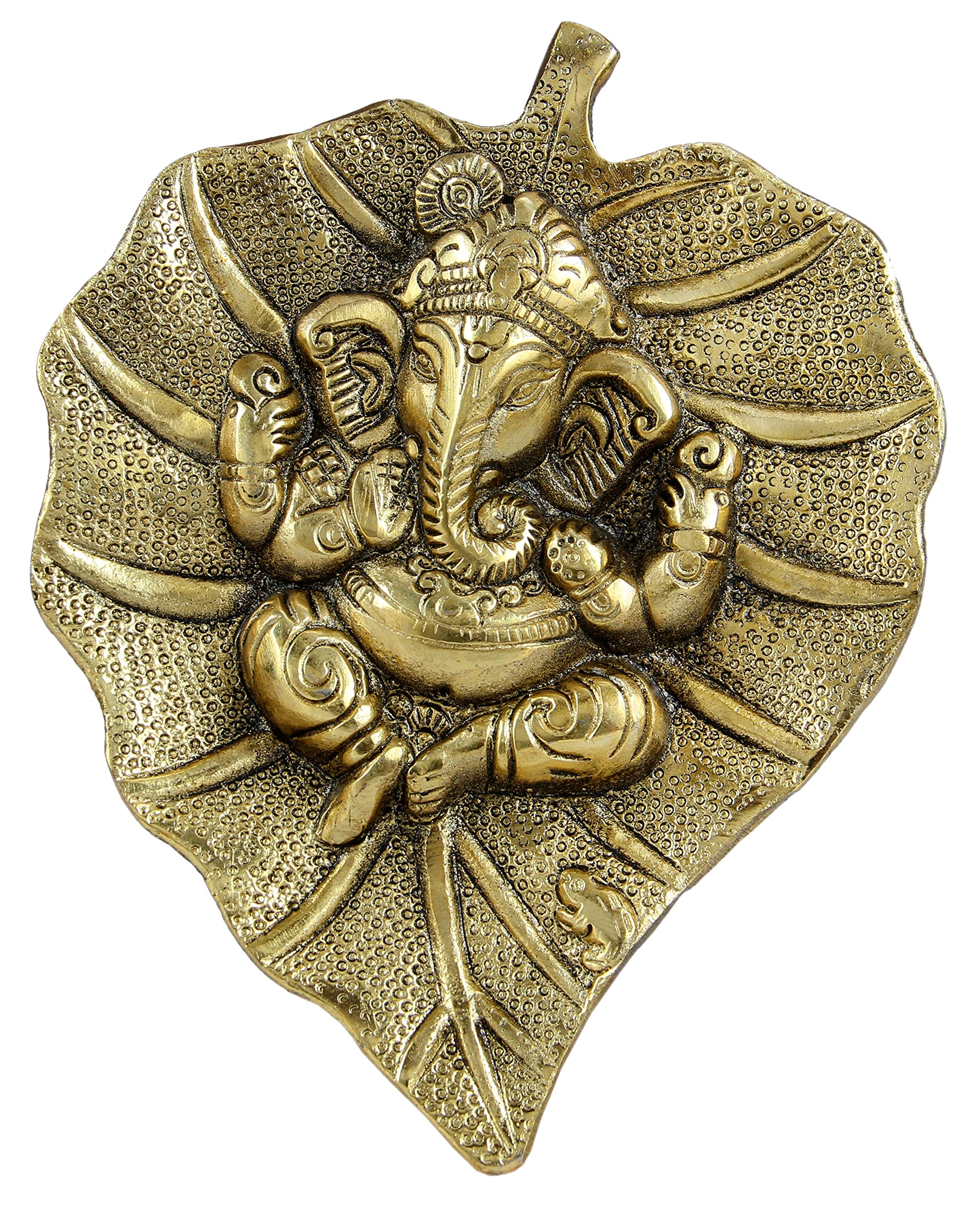 Charmy Crafts Metal Ganesha On Leaf, Wall Hanging Article for Wall Decor, Wedding Gifts, Best for Housewarming, Room Decor (Golden)
