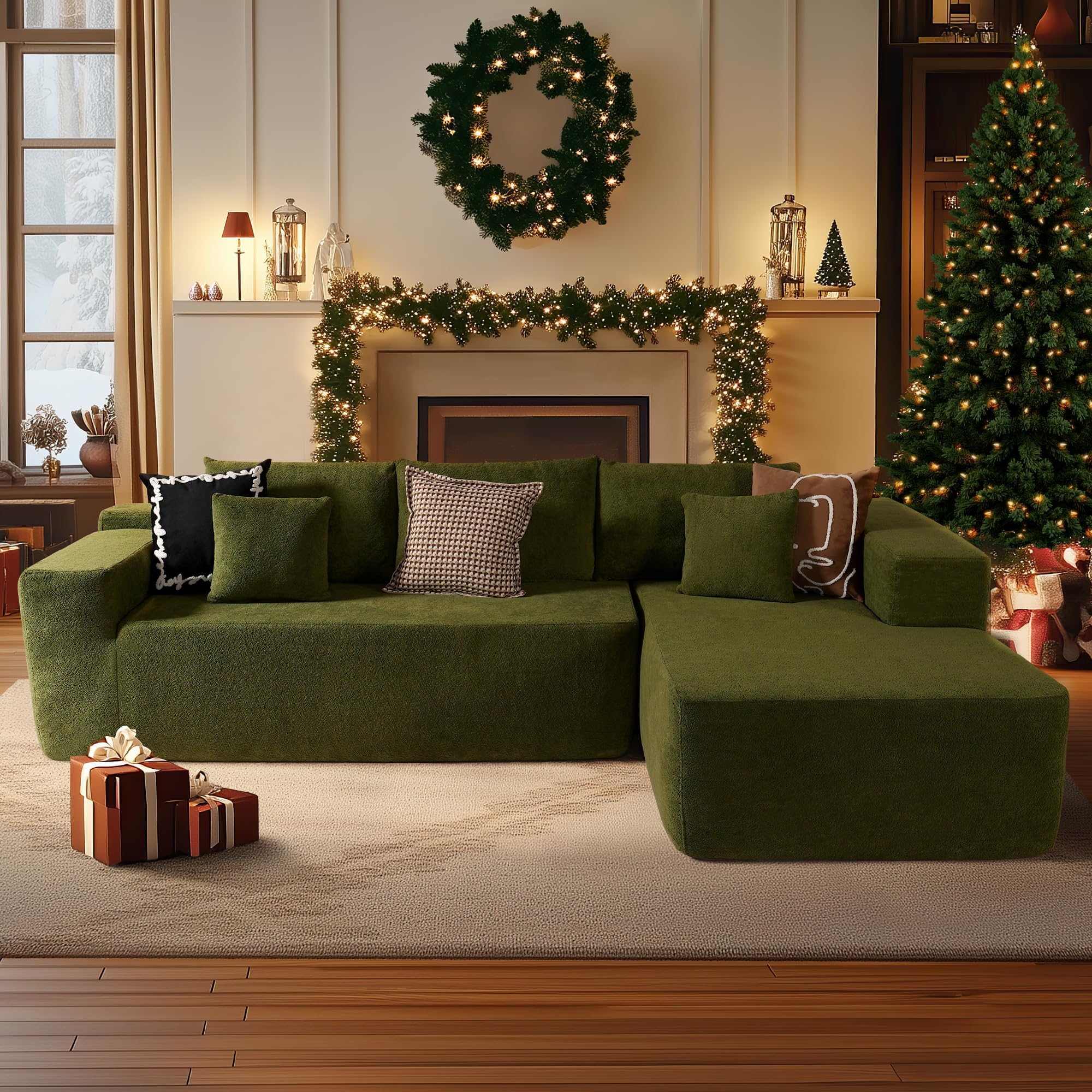 106" Cloud Sectional Couch with Comfy Chaise,L Shaped Modern Modular Sofa with Deep Seat,No Assembly Required Couches for Living Room,Green