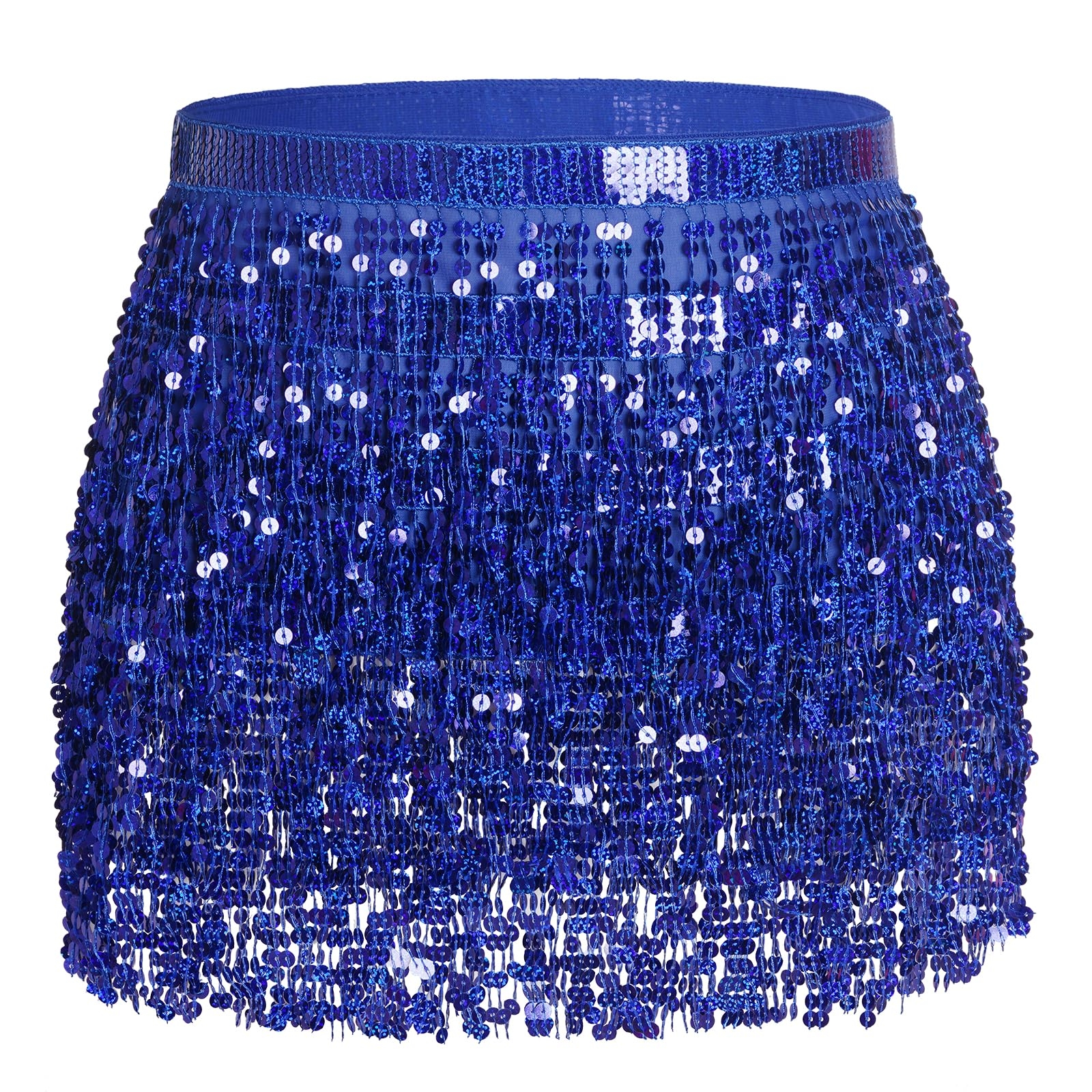 Belly Dance Hip Scarf Sequin Tassel Skirt Wrap Sparkly Rave Costume for Women