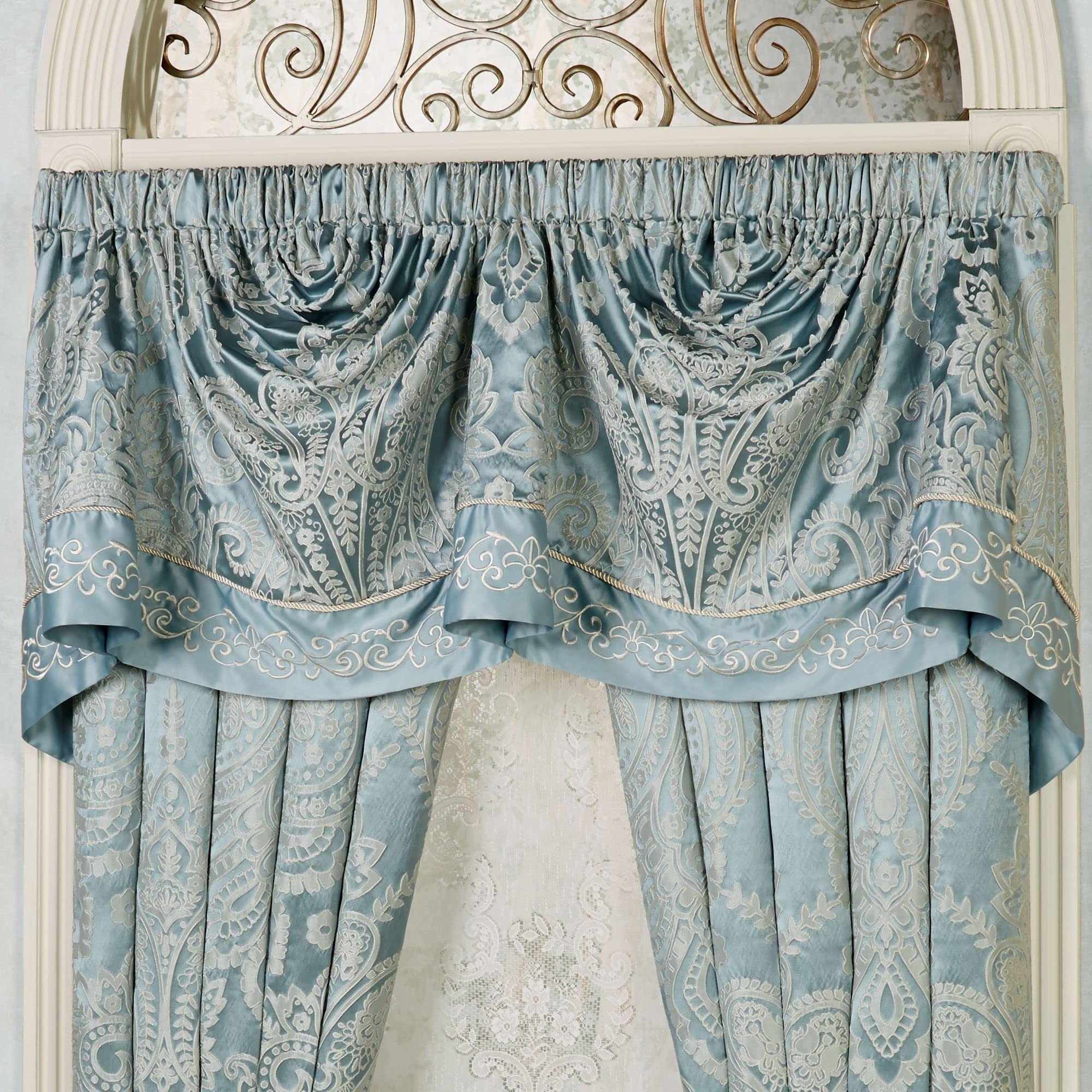 Touch of Class Romantic Regency Jacquard Woven Scrollwork Parisian Blue Window Valance Empire 110 x 28