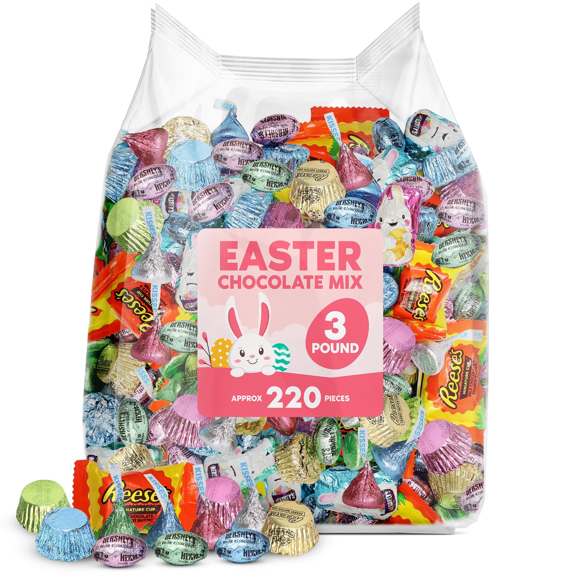 Bulk Easter Chocolate Candy Variety Pack 3 Pound - 220 Pieces Individually Wrapped Bulk Assorted Candy For Egg Fillers, Easter Baskets, Parties & Treats