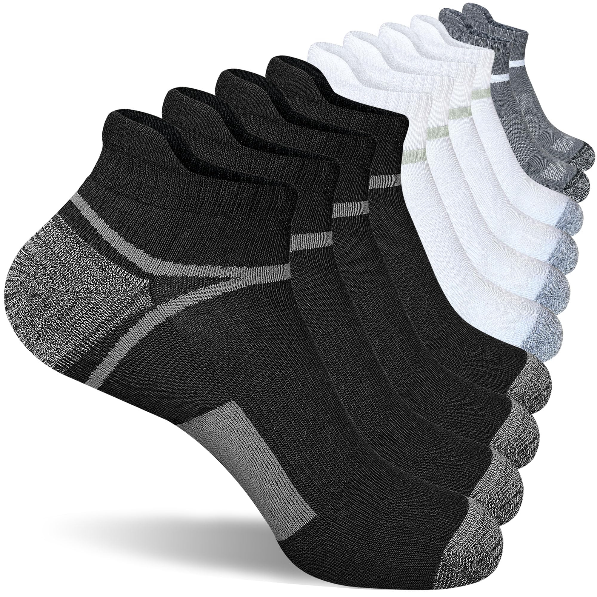 suaskk Men's Athletic Cushioned Ankle Socks Comfort Wicking Anti-Blister Running Sock 5 Pairs