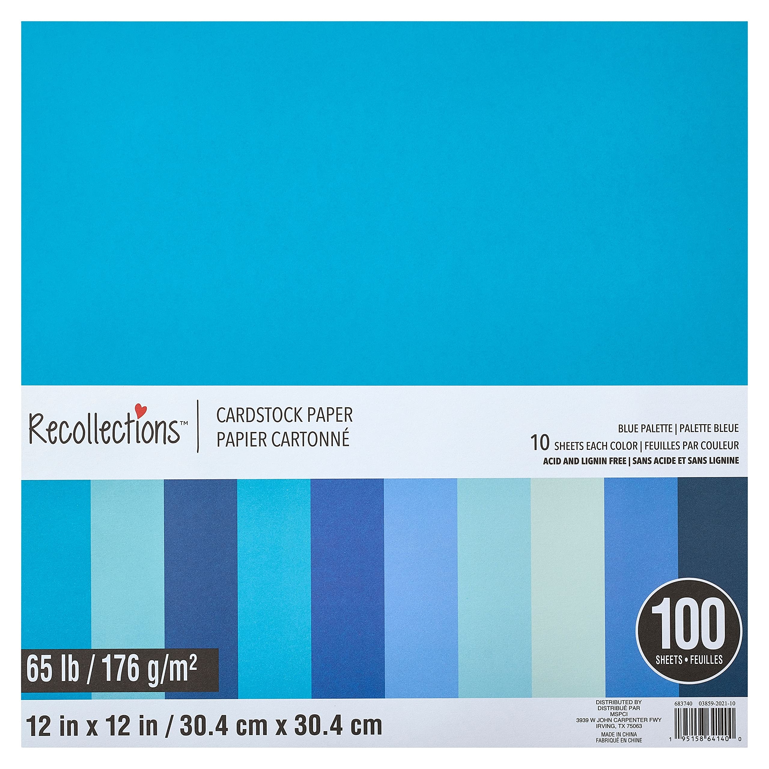 100 Sheets Blue Palette 12" x 12" Cardstock Paper by Recollections - Acid and Lignin Free Paper for Scrapbooks, Arts & Crafts - 1 Pack