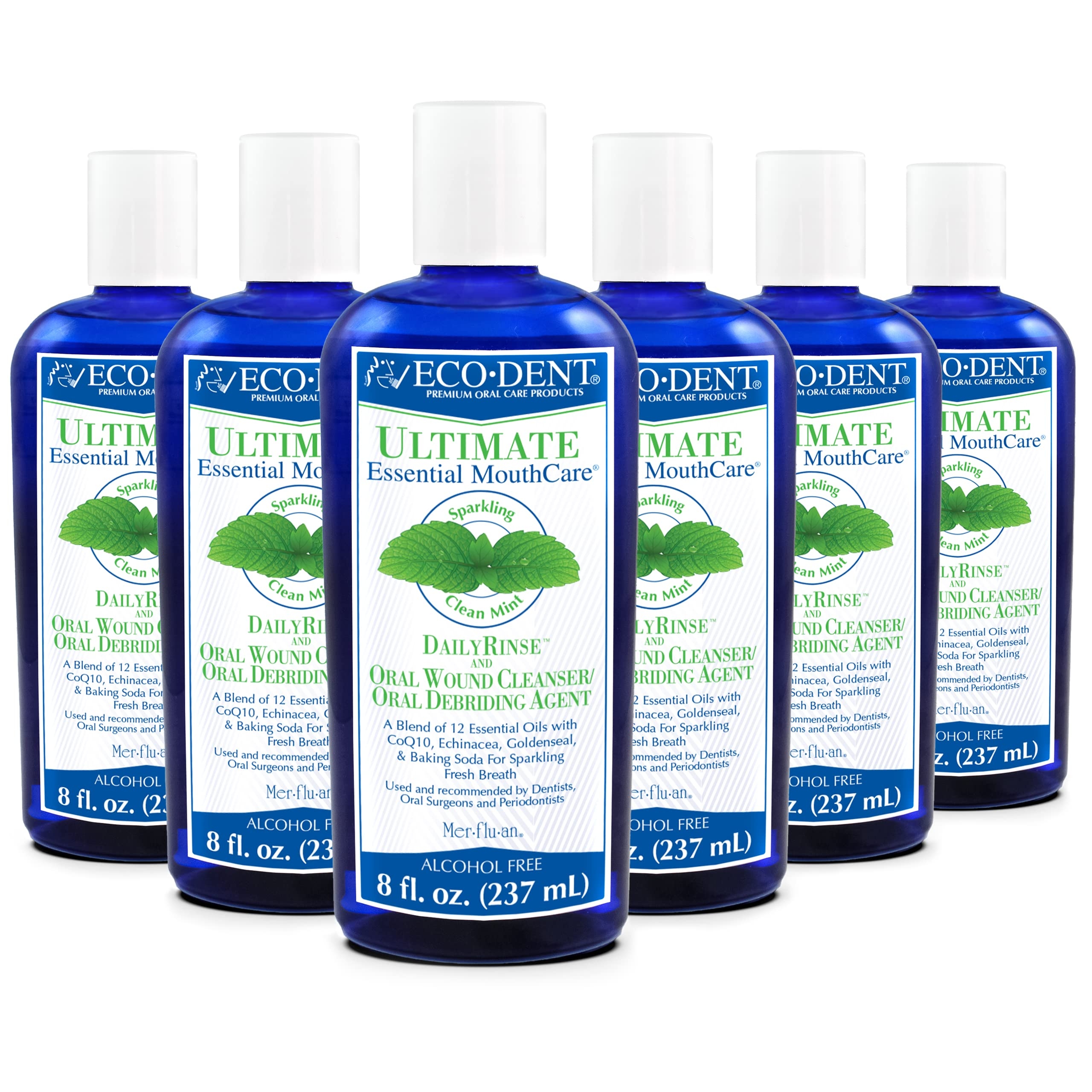 Eco-Dent Alcohol-Free Mouthwash, Mint - Ultimate Essential MouthCare, Oral Care Mouth Wash for Adults, Baking Soda Mouth Rinse with CoQ10/Herbs/Essential Oils, 8 Fl Oz (Pack of 6)