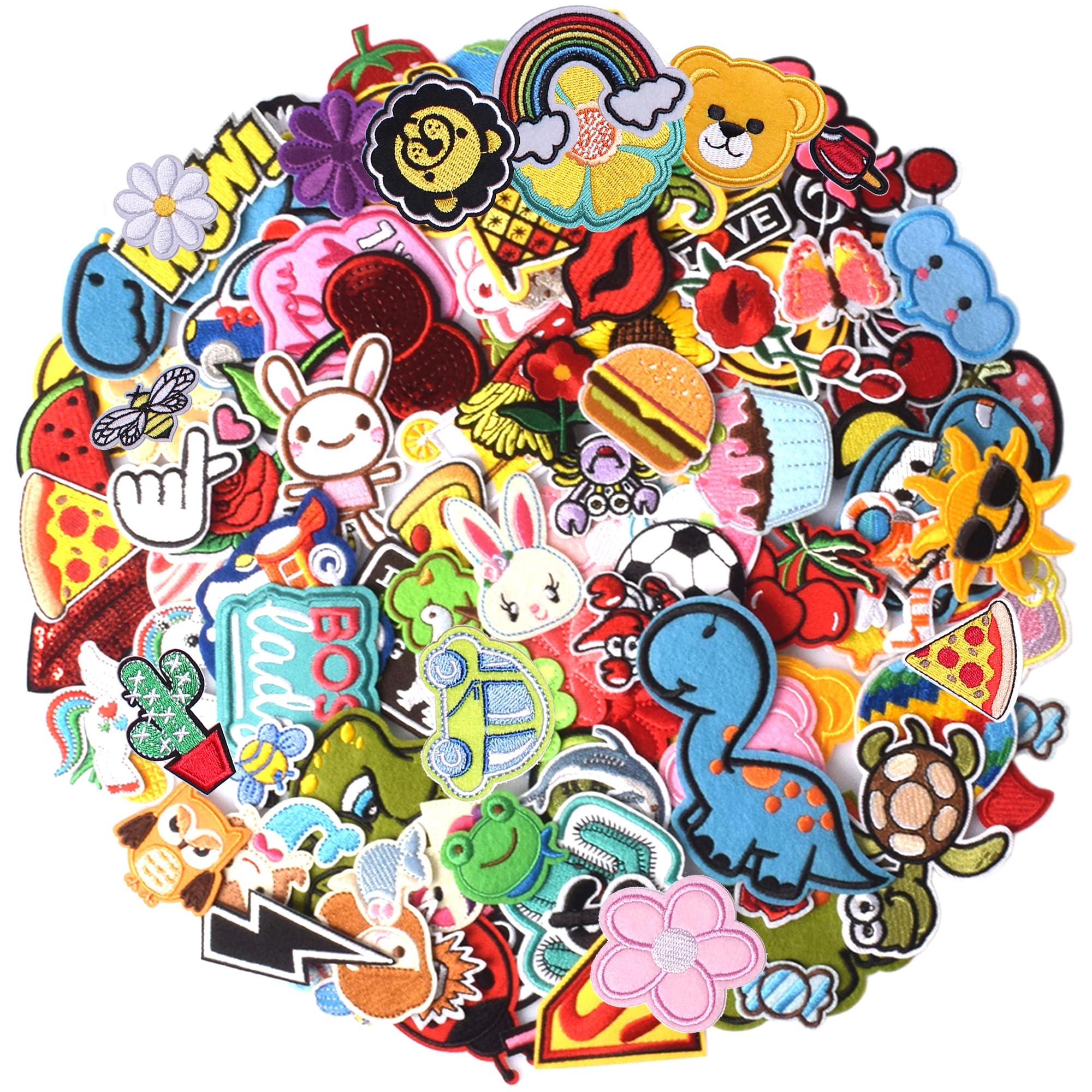 TACVEL 60PCS Random Assorted Styles Embroidered Patches, Sew on/Iron on Patches, Applique for Clothes Dress Pants Hats Jeans, Sewing Flowers Applique DIY Accessory