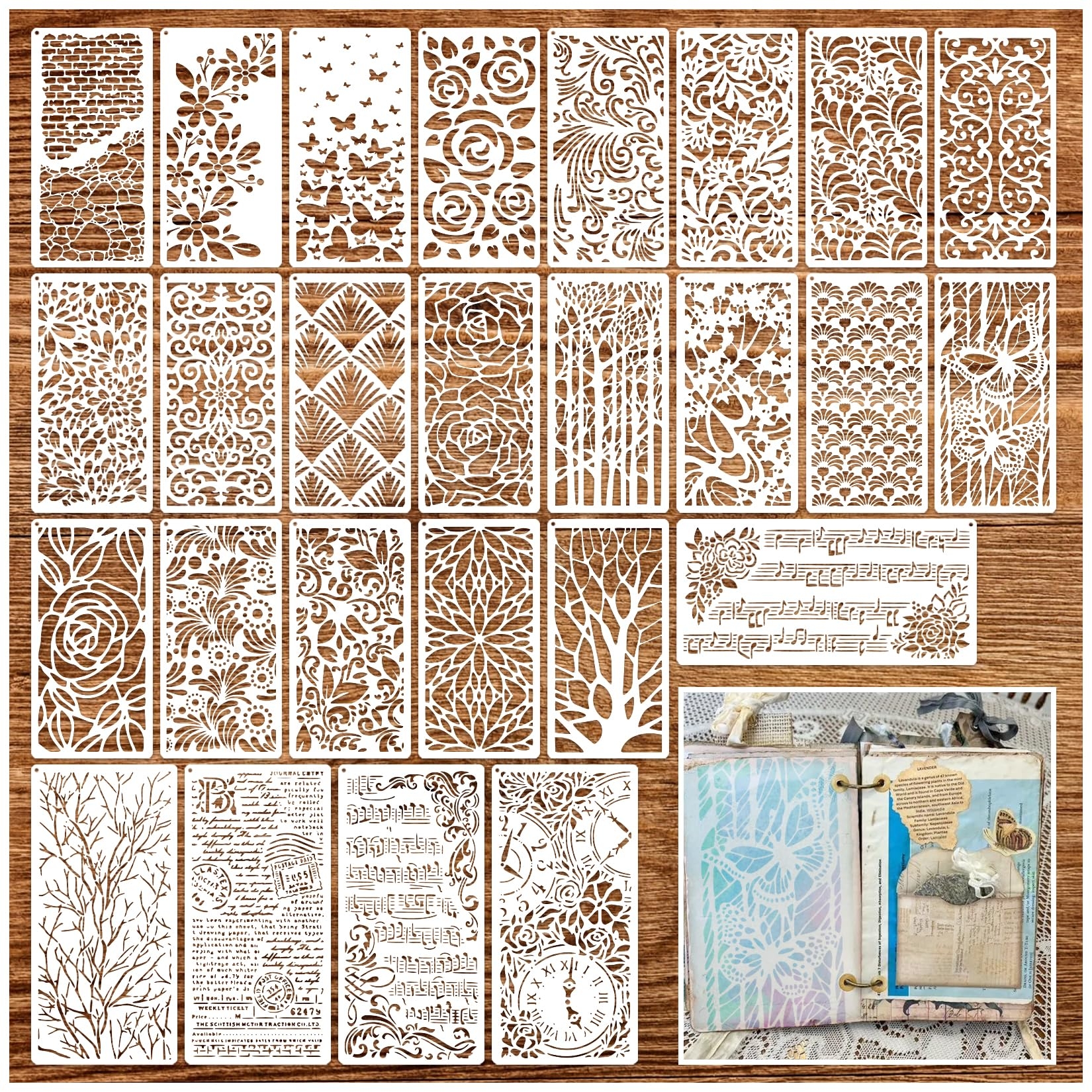Stencils for Crafts Reusable Texture Branches Background Stencil Vintage Layering Leaf Floral Templates for Painting on Wood Scrapbook Furniture Card Canvas Paper (crafts26)
