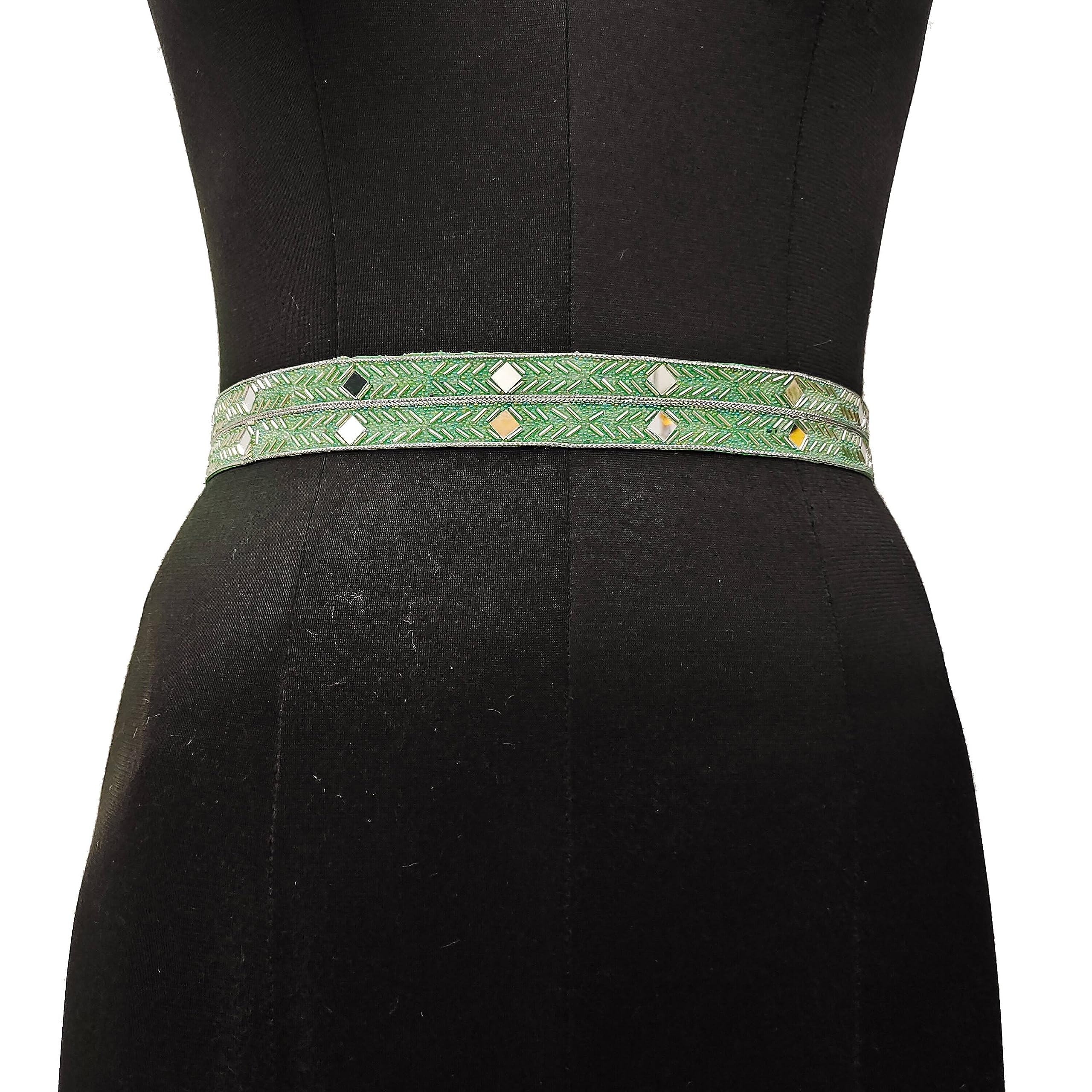 Purala Women's Fabric Kamarband Saree belt waist hip Waist for saree Girl gaun women Lehnga choli Tredisnal Hand Work bally chain cloth Belt (45 2kas green cros)