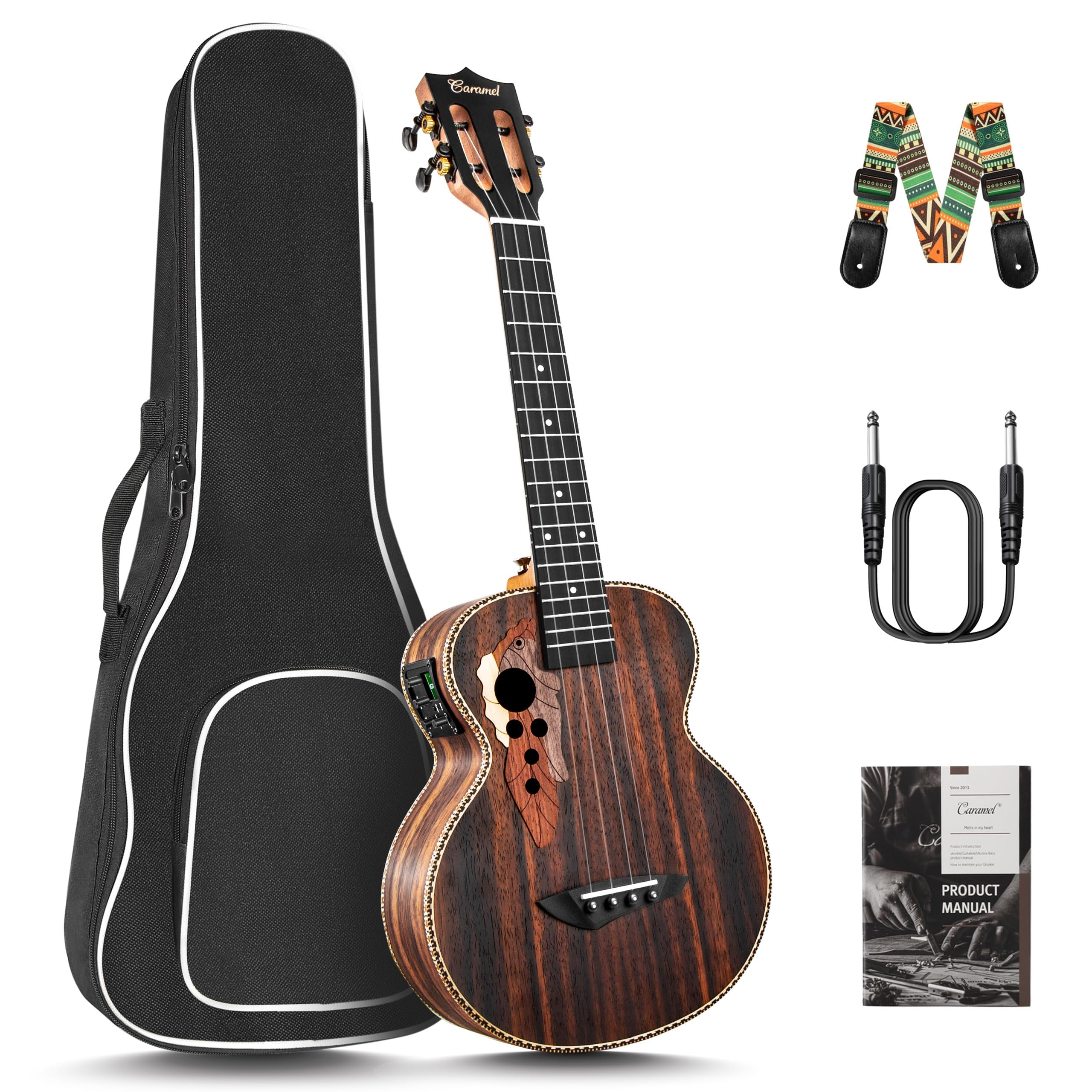 26 inch Caramel CT904 Ebony Tenor LCD color display Electric Professional Player Beginners Ukulele Uke Kit Bundle Padded Gig bag Strings,Strap