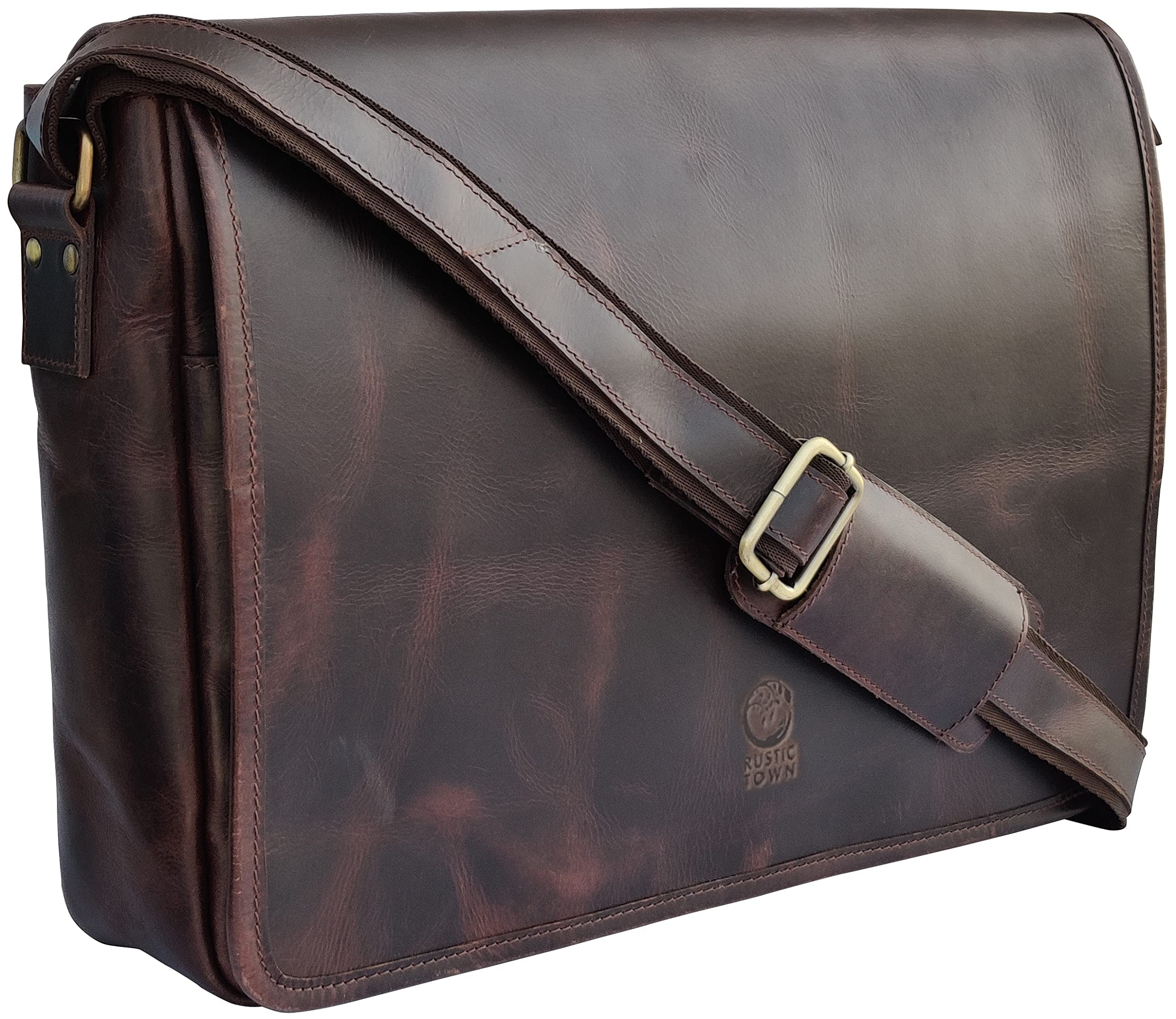 Leather Messenger Bag for Men 16" Full Grain Leather Laptop Bag Vintage Crossbody Office Satchel Travel Shoulder Bag