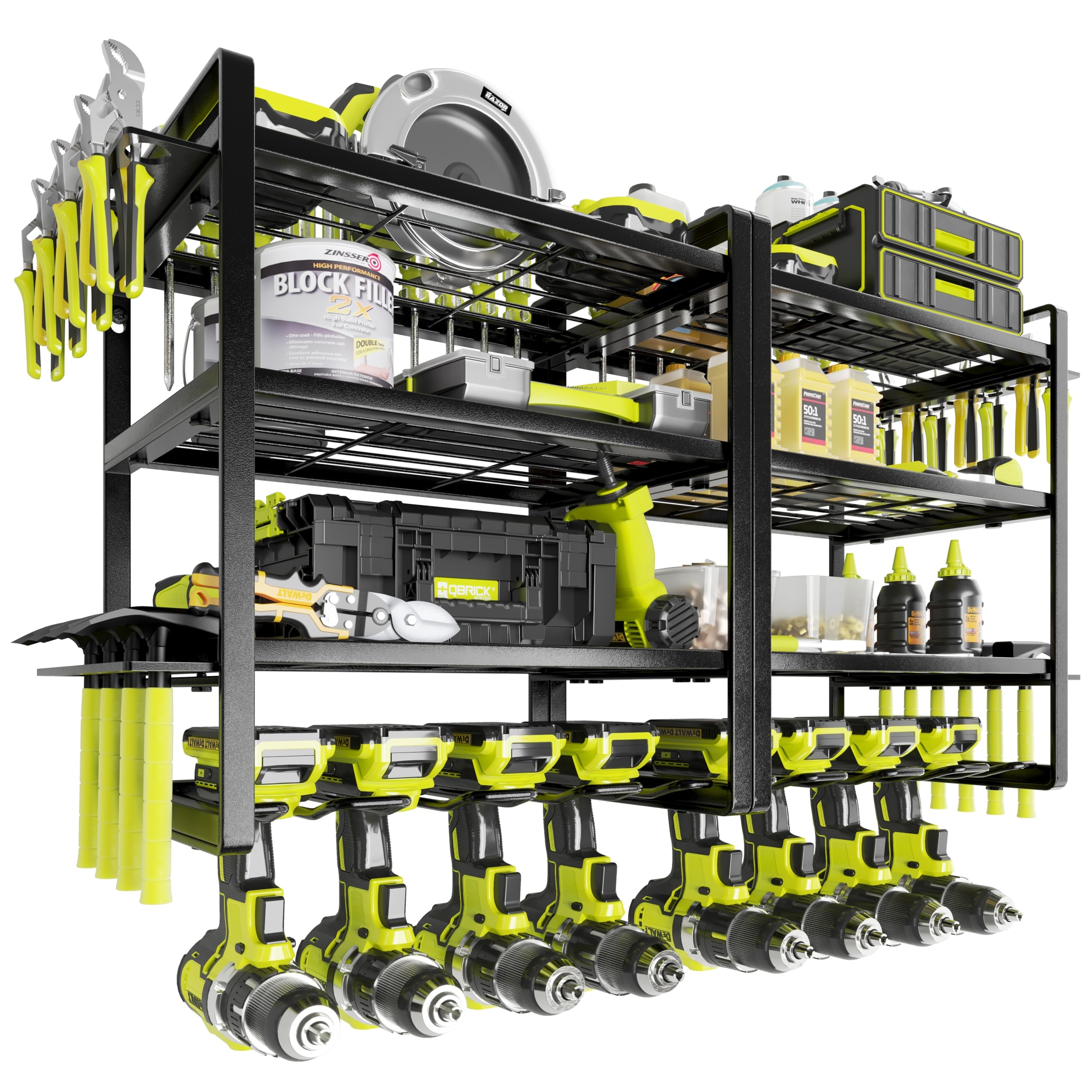 KAFAHOM Power Tool Organizer, 8 Drill Holder Wall Mount, 4 Layers Garage Tool Organizers and Storage Rack, Tool Shelf with Screwdriver/Plier/Hammer Holder