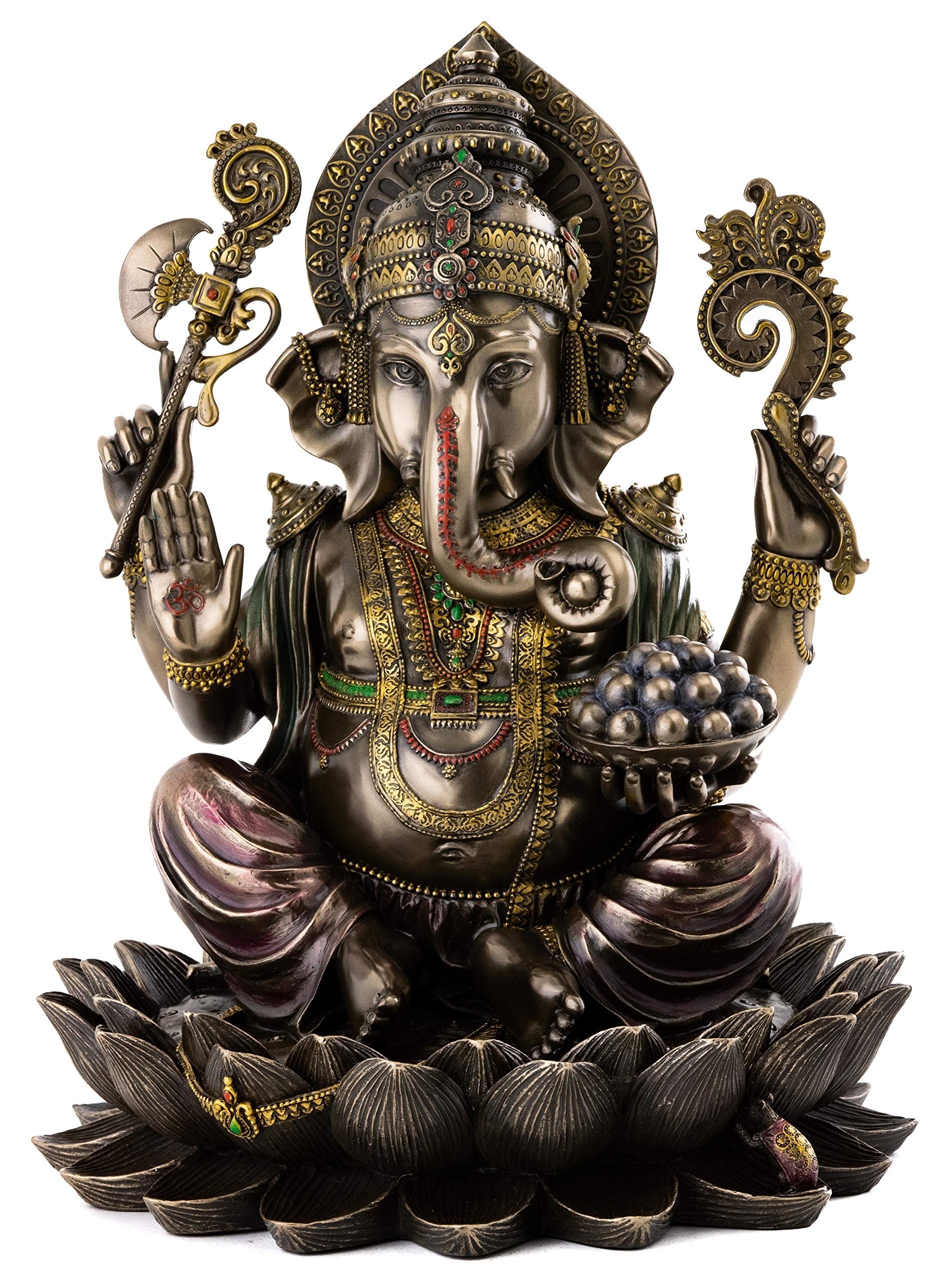 Top Collection Ganesh on Lotus Pedestal Statue - Ganesha Lord of Success and Destroyer of Evil Sculpture in Premium Cold Cast Bronze - 12-Inch Collectible Hindu Elephant Figurine