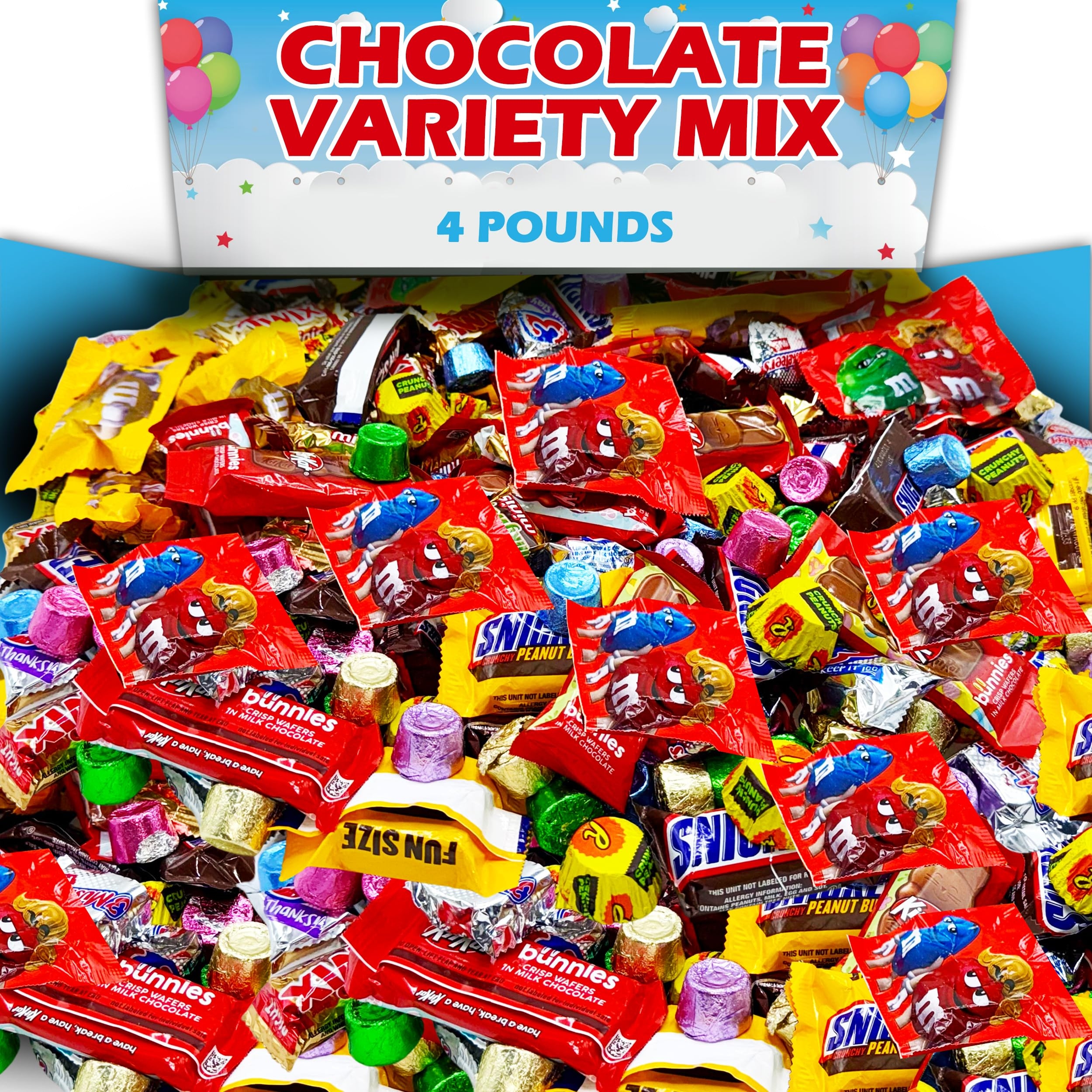 Bulk Chocolate Candy Mix, 4 Lbs Individually Wrapped Spring Variety Assortment, Includes Reese Peanut Butter Cups, Chocolate Bunny, Pastel Colored Candy, for Parties and Spring Decor