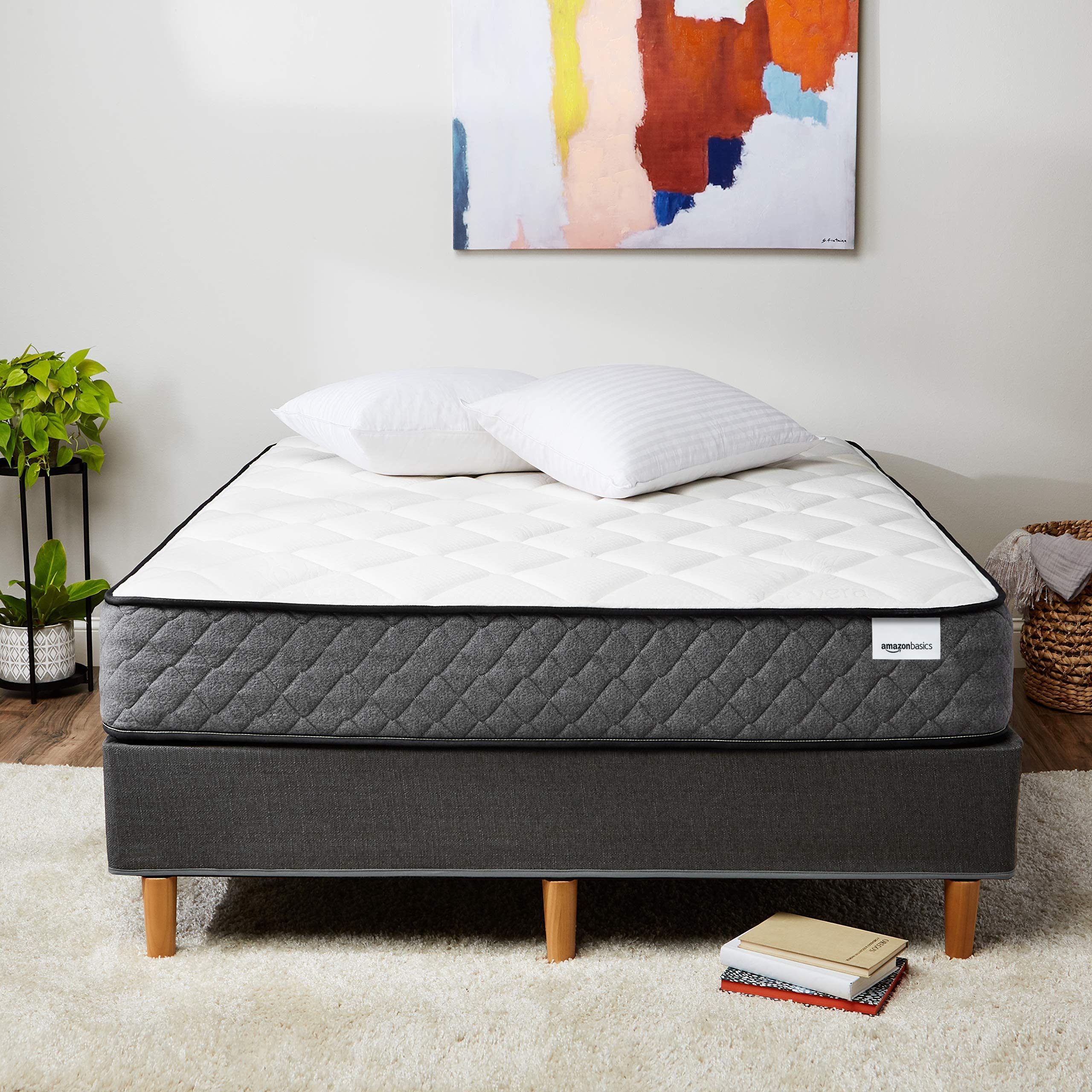 Amazon Basics Memory Foam Mattress, King Size Mattress, Hybrid, 12 Inch, Medium Feel, Motion Isolation Springs, White/Gray