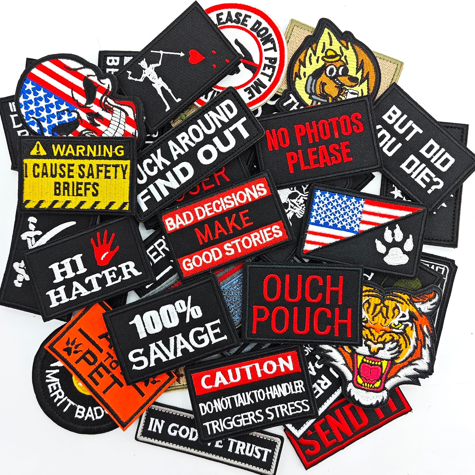 Gleihow 12 Pieces Random Funny Tactical Morale Patch Full Embroidery Military Loop and Hook Patches for Caps Backpacks Vest Harness Military Uniforms