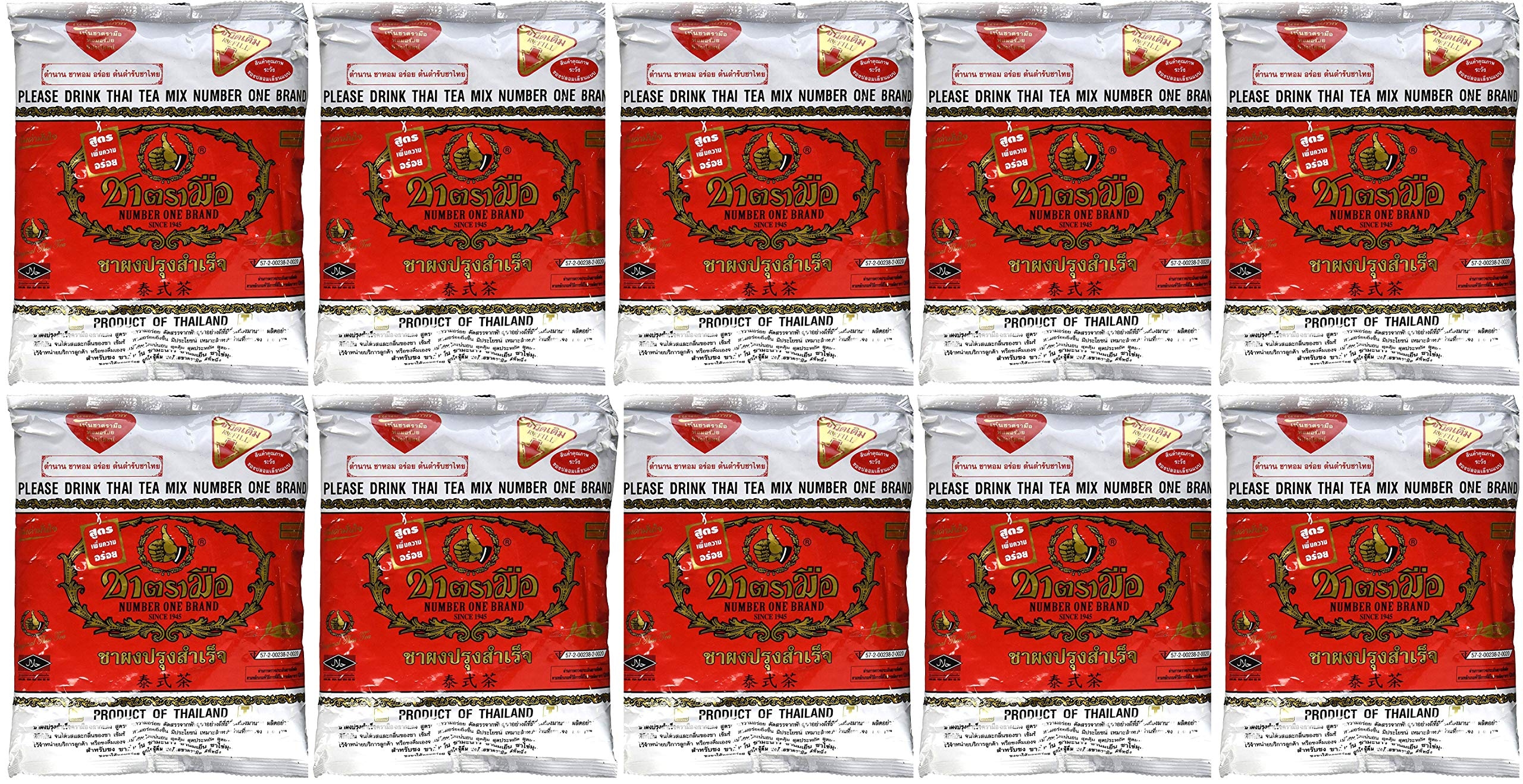 WHOLESALE 10 Bags Number One The Original Thai Iced Tea Mix 4,000 Gram - Number One Brand Imported From Thailand - Great for Restaurants That Want to Serve Authentic and Thai Iced Teas, 400g Bag
