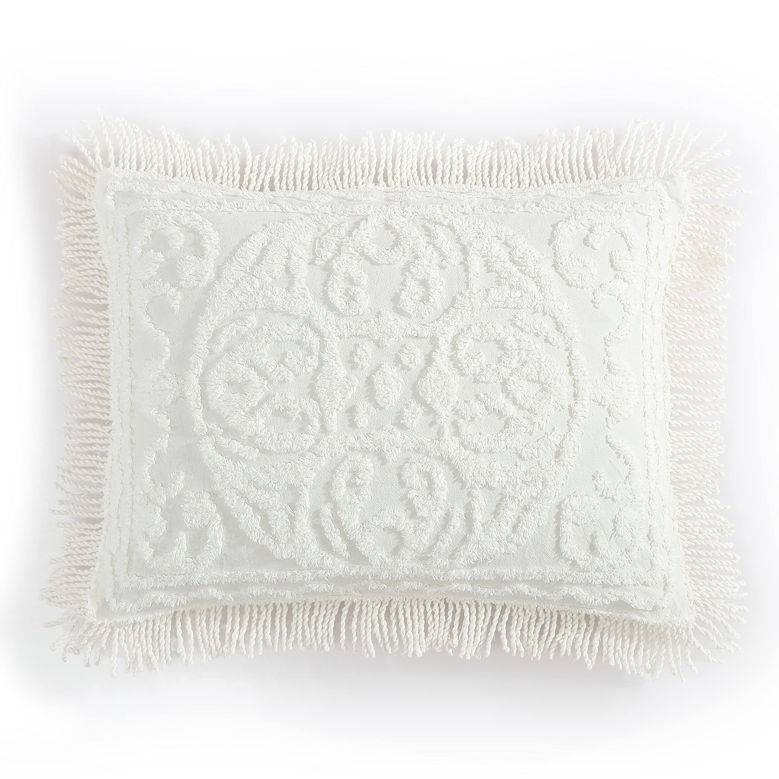 Beatrice Home Fashions Medallion Chenille Bedspread, Standard Sham, Ivory