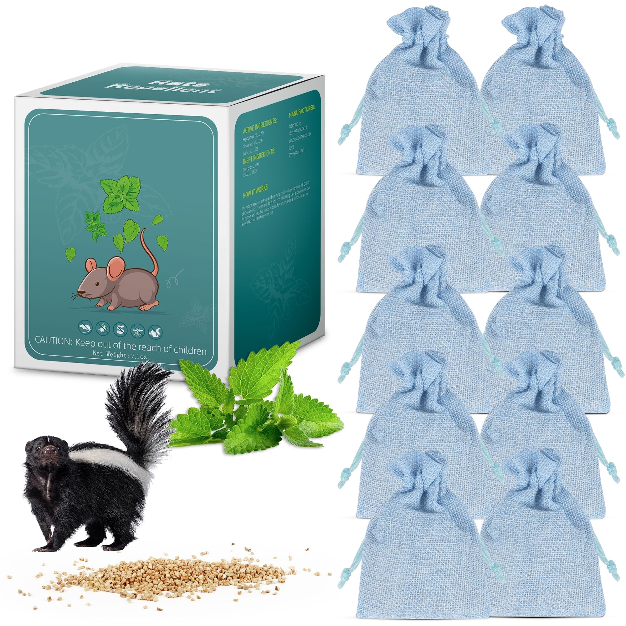 10 Pack Peppermint Oils Skunk Repllent Pouches - Effective Skunks Repellent, Peppermint Oil to Keep Skunks and Raccoons Out of Yard, Garden, Home, Garage, Warehouse, Natural Ingredients
