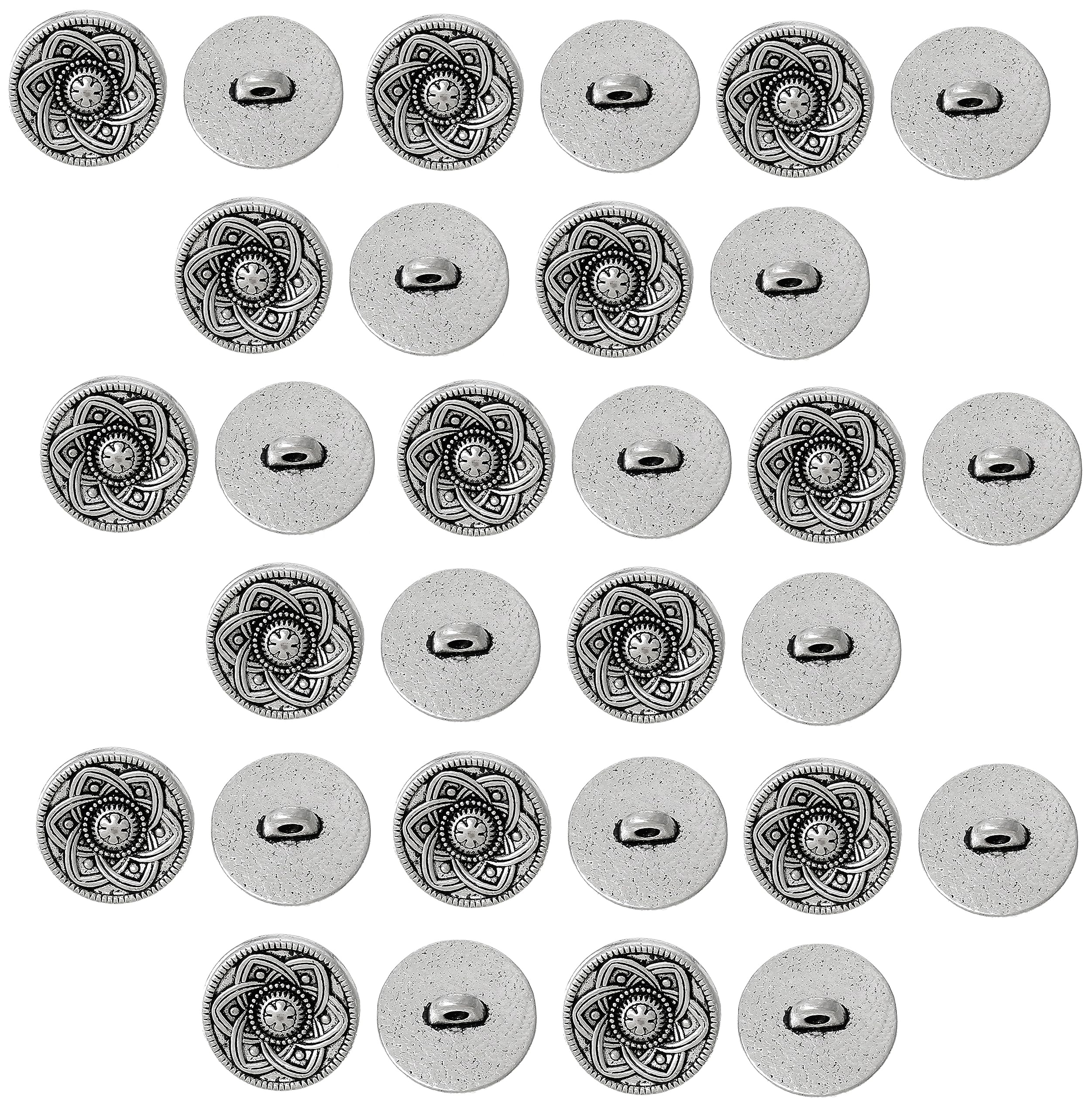 JGFinds Sewing Shank Buttons - 30 Pack, 15mm, Carved Flower Design with Vintage Antique Silver Look, Decorative Blazer, Clothes, Luxury Buttons for Crafts
