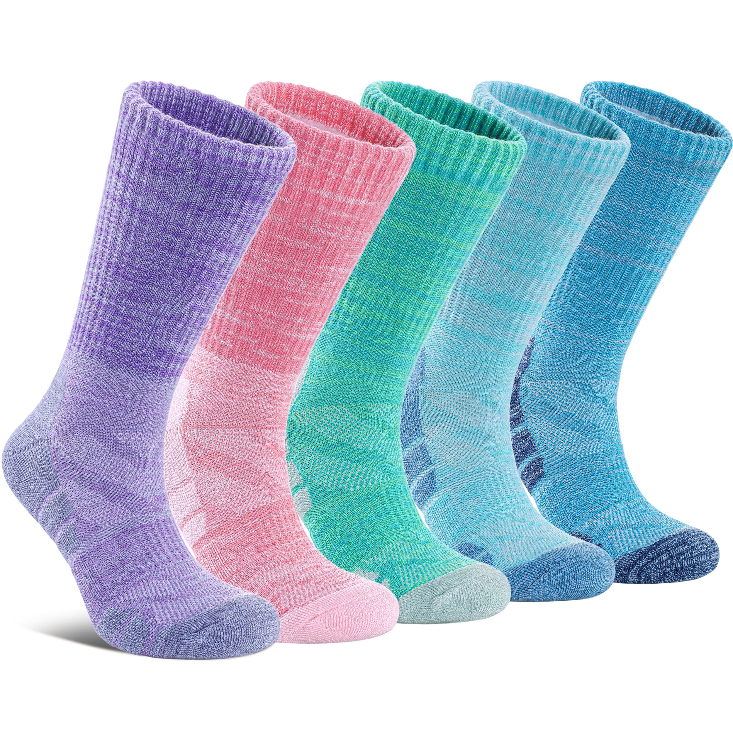 DOSKONI Women Hiking Crew Socks Running Athletic Thick Cushion Compression Moisture Wicking Walking Socks 5 Pairs
