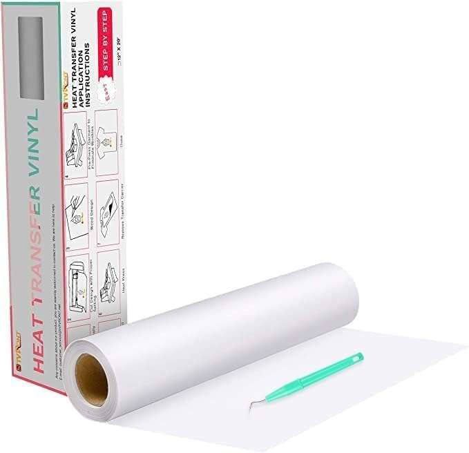 HTVRONT Heat Transfer Vinyl White HTV Rolls - 12" x 20ft White Iron on Vinyl for All Cutting Machines, HTV Vinyl for Shirts - Easy to Cut & Weed for Heat Transfer Design - Image 1