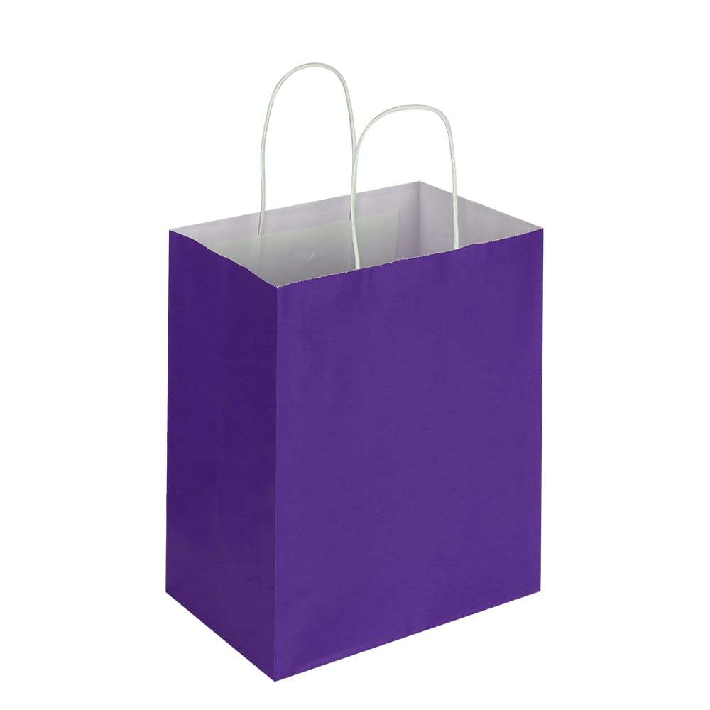 Oikss 100 Pack 8x4.75x10 Inch Medium Purple Kraft Paper Bags with Handles Bulk for Birthday Wedding Party Favors Grocery Retail Shopping Business Takeout Goody Craft Gift Bags Sacks, (100pcs Count) - Image 5