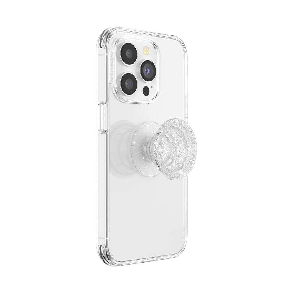 PopSockets Translucent Phone Grip with Expanding Kickstand, PopSockets for Phone, Adhesive Grip, Translucent PopGrip - Clear Glitter Silver - Image 2