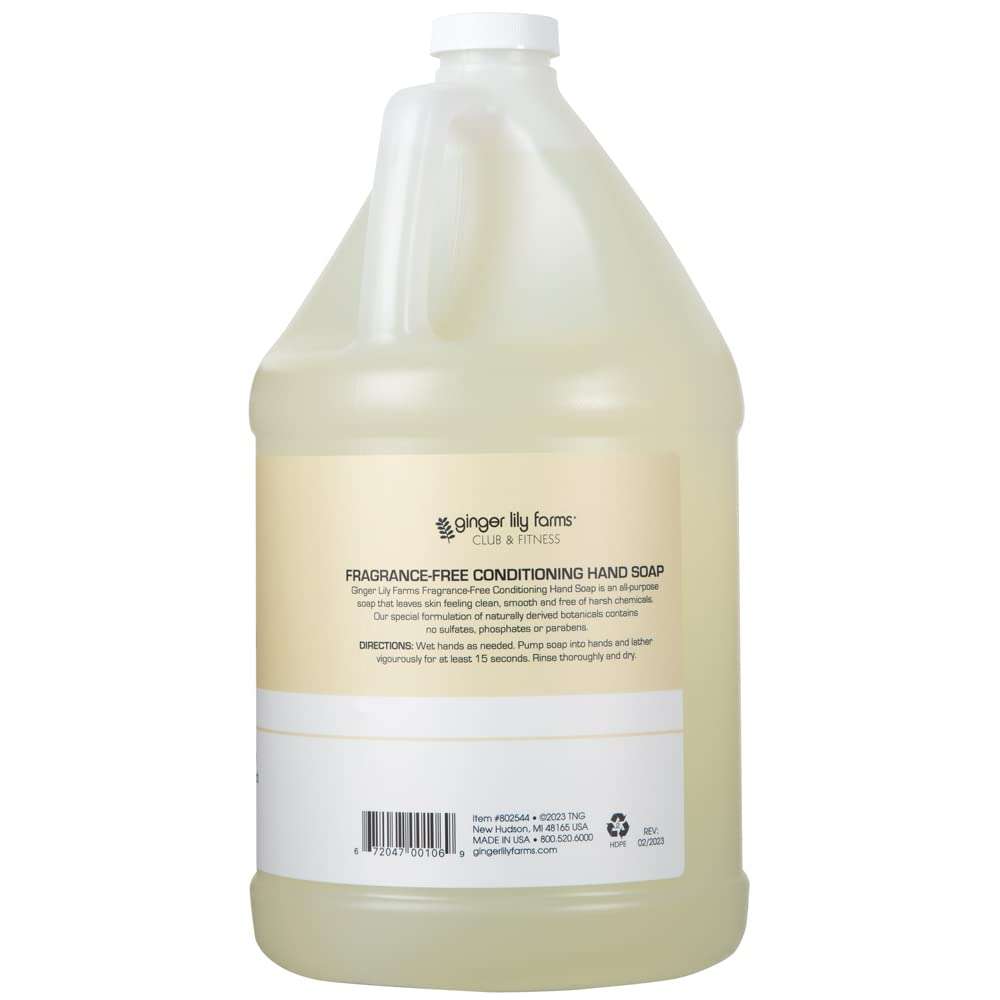 Ginger Lily Farms Club & Fitness Conditioning Liquid Hand Soap Refill, 100% Vegan & Cruelty-Free, Fragrance Free, 1 Gallon (128 fl oz) - Image 2