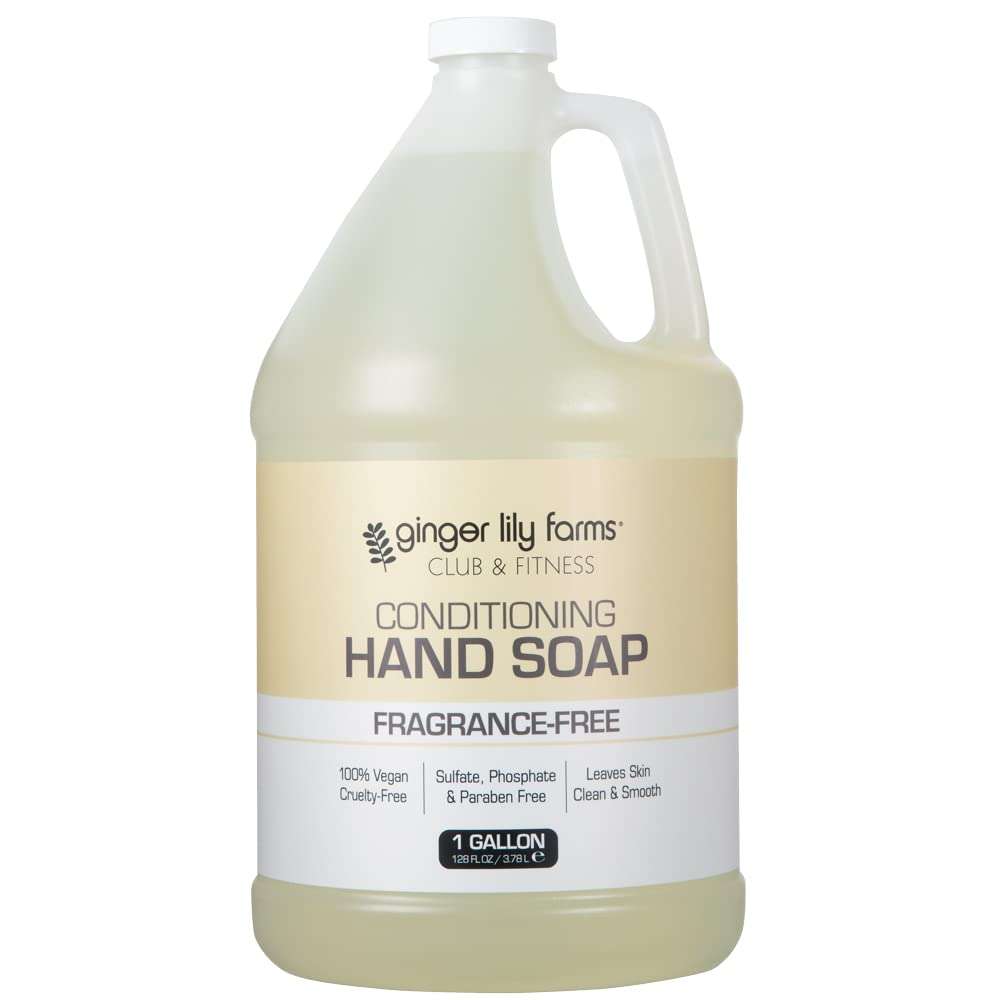 Ginger Lily Farms Club & Fitness Conditioning Liquid Hand Soap Refill, 100% Vegan & Cruelty-Free, Fragrance Free, 1 Gallon (128 fl oz) - Image 1
