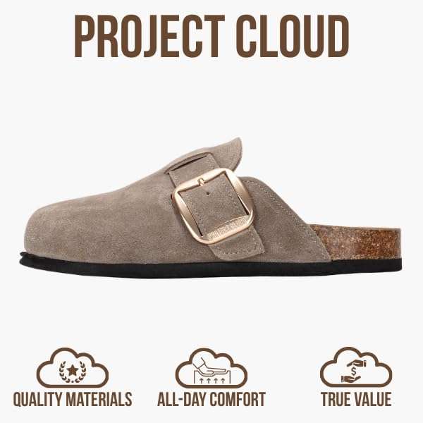 Project Cloud Genuine Leather Clogs for Women Shoes - Memory Foam Insole, Non-Slip & Natural Cork Footbed Arch Support Big Buckle Womens Clogs and Mules for Women Footwear (Manchester) - Image 3