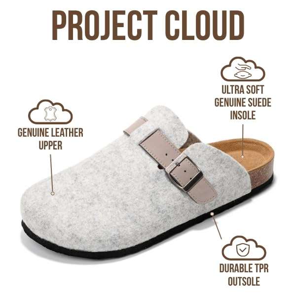 Project Cloud Mens Clogs - Full Grain Genuine Leather Memory Foam Clogs for Men Arch Support Cork Footbed - Non Slip Platform Mules (Brooklyn) - Image 2
