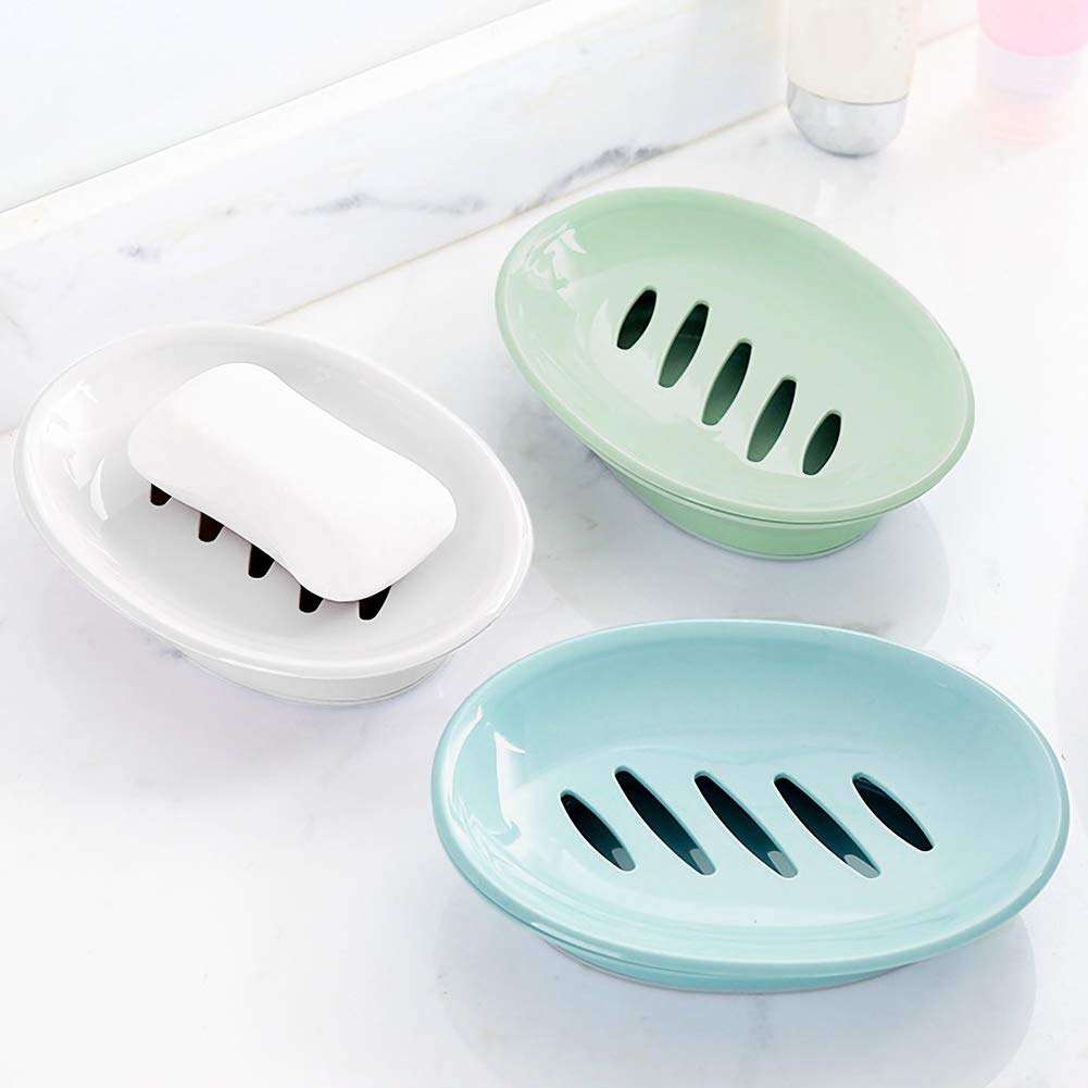 WYOK 2-Pack Soap Dish with Drain Plastic Sponge Holder Easy Cleaning Soap Saver Tray Caddy Keep Dry Stop Mushy for Shower Bathroom Kitchen(Grey) - Image 2
