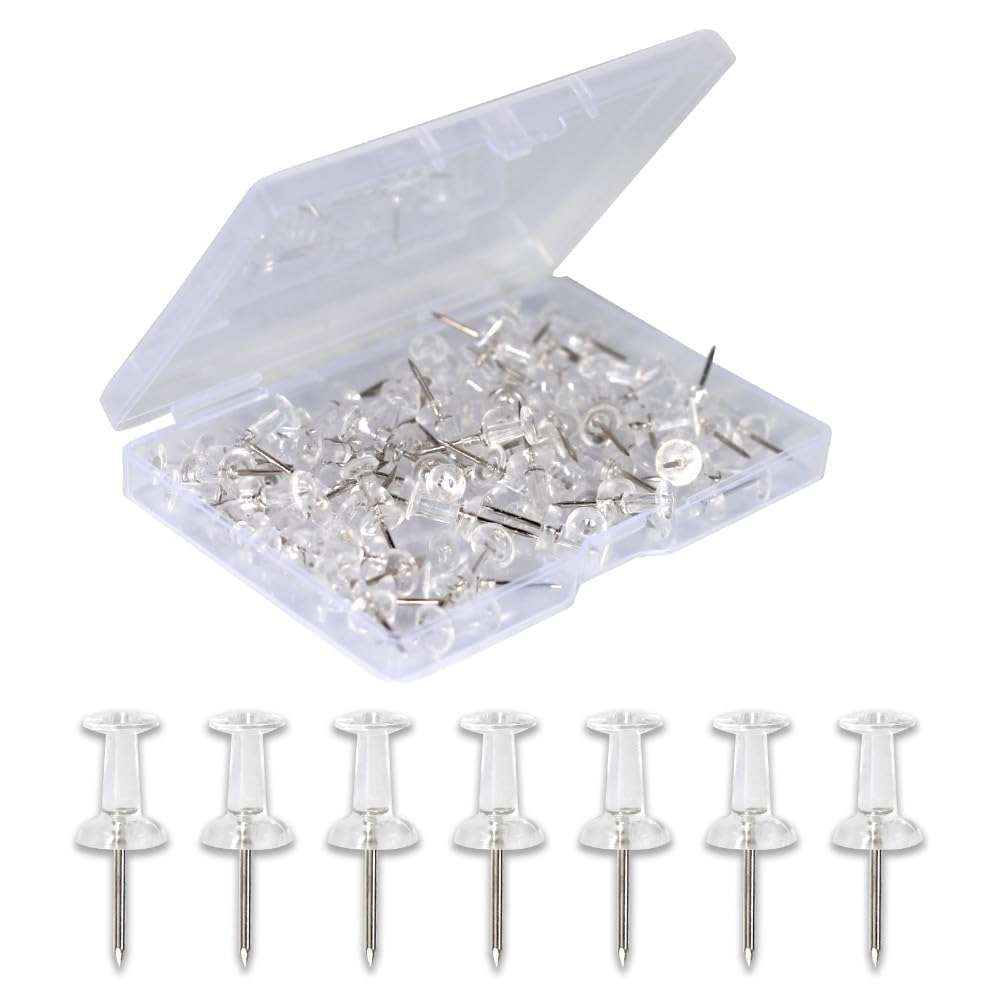 120-Pack Push Pins for Bulletin Board, Thumb Tacks with Clear Plastic Tip and Steel Tip, Portable and Durable Wall Tacks Suitable for Cork Board, Office and Daily Life - Image 1