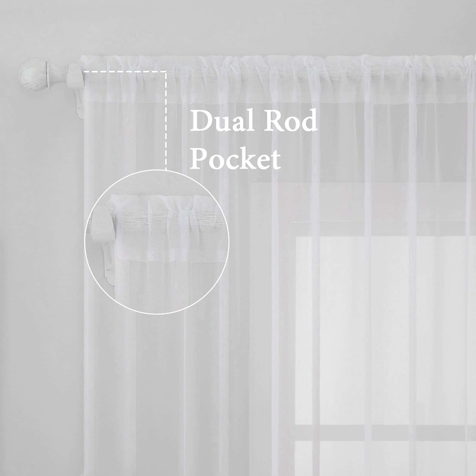 MIULEE 2 Panels Solid Color White Sheer Window Curtains Elegant Window Voile Panels/Drapes/Treatment for Bedroom Living Room (54 X 84 Inches White) - Image 2