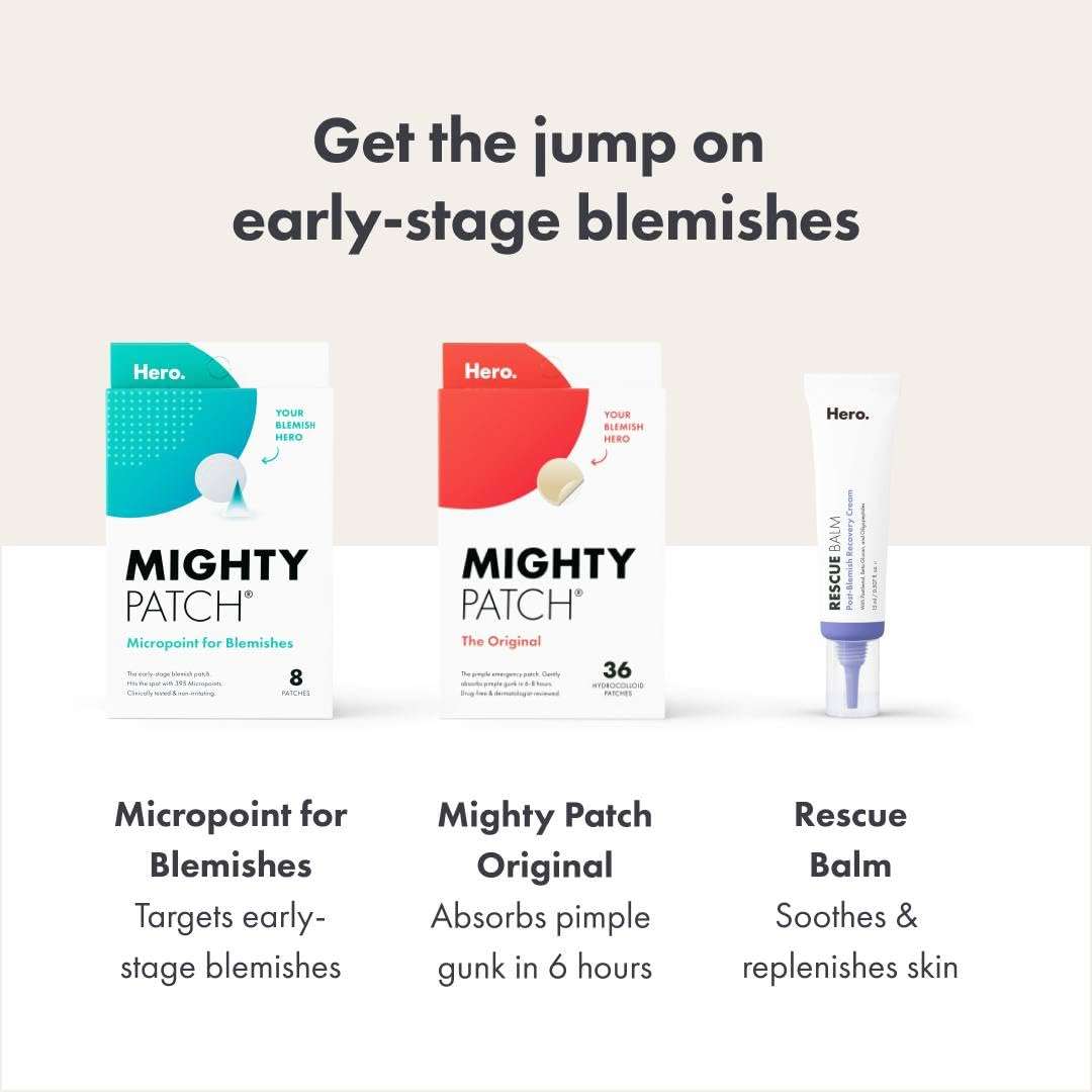 Mighty Patch Micropoint Large Hydrocolloid Pimple Patches for Face Blemishes from Hero Cosmetics, Acne Stickers for Early Stage Zits & Hidden Pimples, 395 Proprietary Micropoints, 8 Count - Image 9