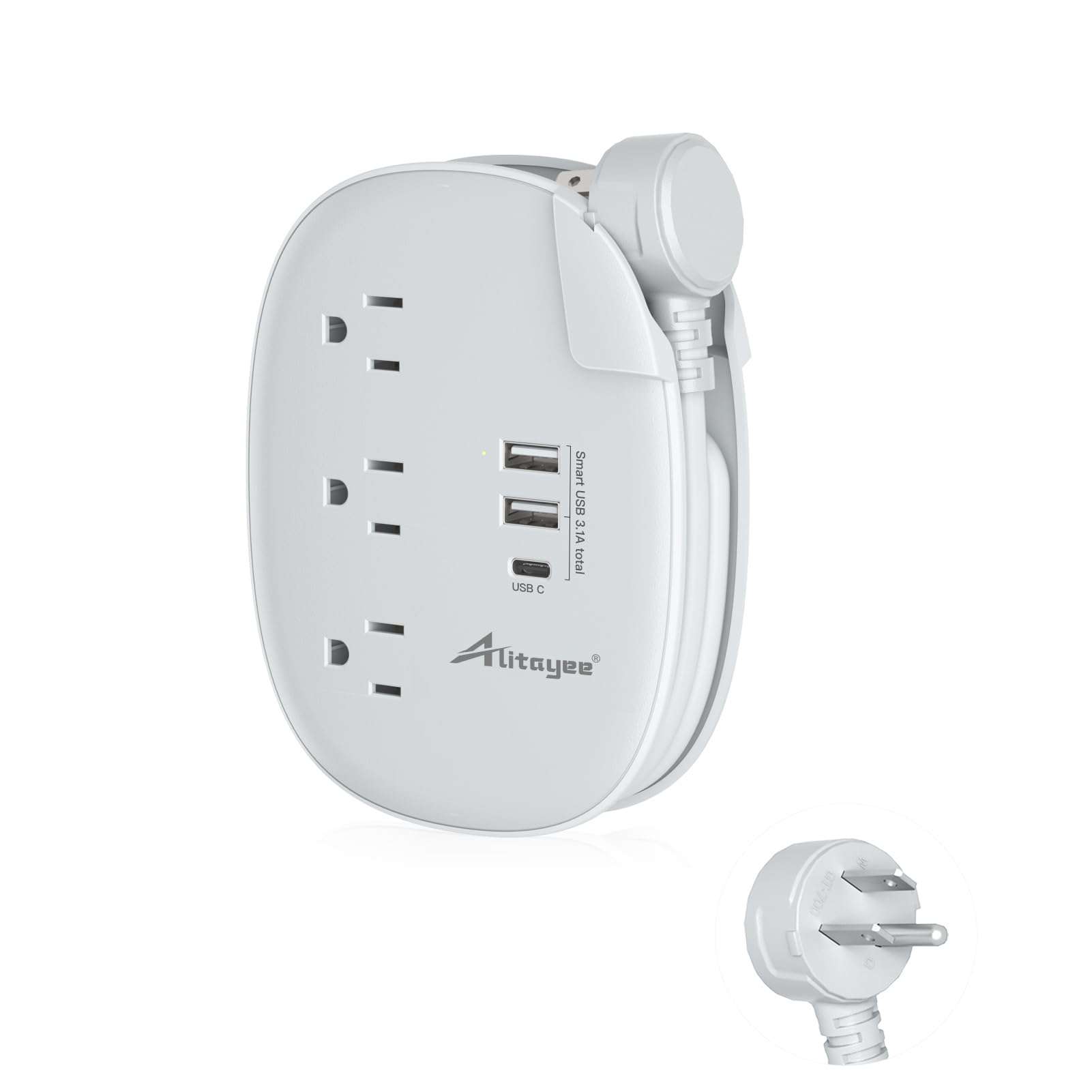 Alitayee USB C Portable Travel Power Strip with 3 Outlets 3 USB Ports Fast Charge, USB Extendable Outlet Extender with Flat Plug and 3ft Wrapped Around Extension Cord for Cruise Travel Home Office - Image 1