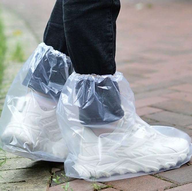 Nenluny 10 Pairs Shoe Covers Boot Covers Plastic Disposable Waterproof Shoe Covers for Men and Women Rain Outdoor Indoors Overshoes (Transparent) - Image 1