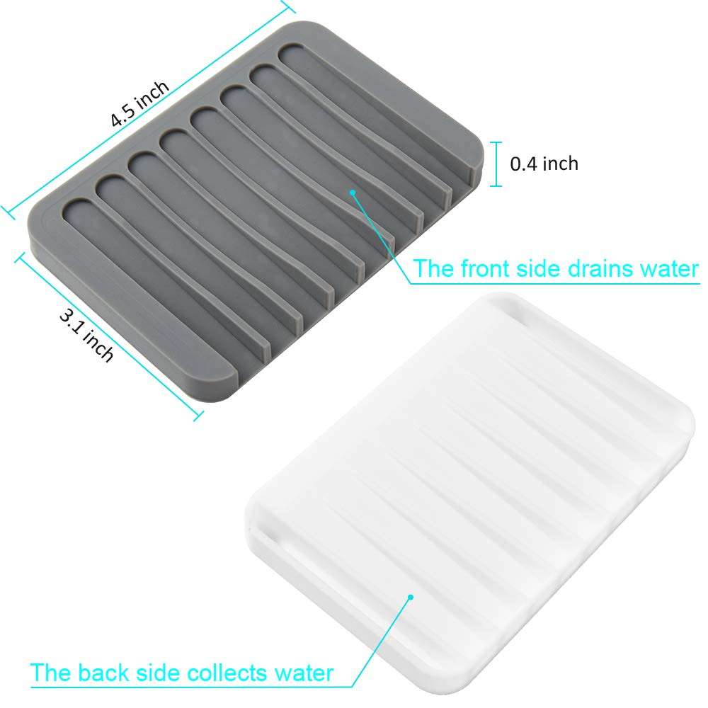 2PCS Soap Dish Holder, Premium Silicone Soap Dishes for Shower Bathroom Kitchen Sinks， Soap Tray Saver Drainer, Self-draining Waterfall, Non-Slip Design, Easy Cleaning (Gray) - Image 5