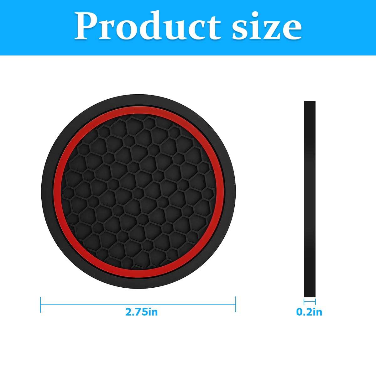 Mandark 4PCS Car Cup Holder Coasters, 2.75 Inch Non-Slip Insert Water Bottle Holder Pads, Dustproof Automotive Interior Accessories Mat, Universal for Vehicles, Trucks, RVs and More（Black/Red） - Image 2