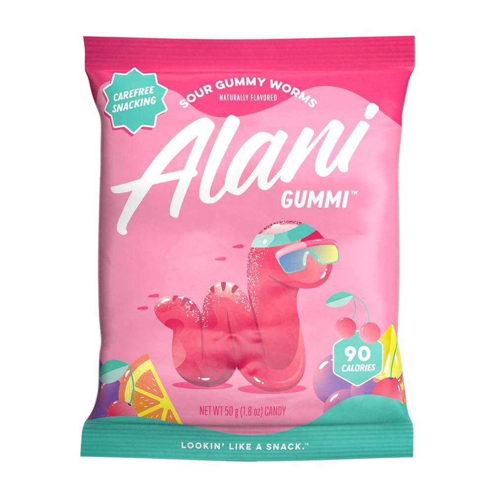 Alani Gummis Sour Gummy Worms Low Sugar Gummy Candy (6G) | 90 Calories per Bag | On-The-Go Snacks | Gluten Free | 6G of Fiber | Naturally Flavored | Pack of 12 - Image 1
