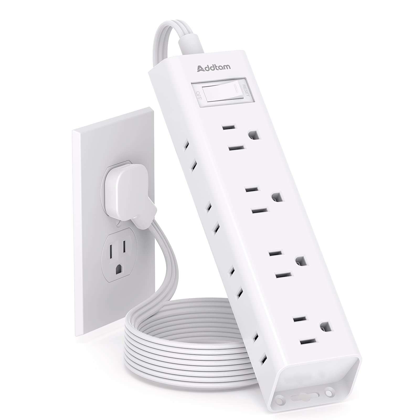 Flat Plug Power Strip, Ultra Thin Flat Extension Cord - Addtam 12 Widely AC 3 Sides Multiple Outlets, 5Ft, 1050J Surge Protector, Wall Mount, Desk Charging Station for Home Office Dorm Room Essentials - Image 1