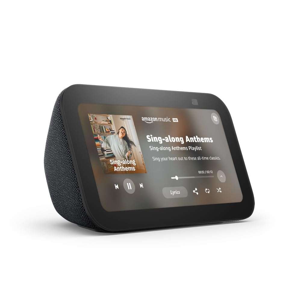 Amazon Echo Show 5 (newest model), Smart display with 2x the bass and clearer sound, ideal for home office, laundry room, nook areas, and Alexa, Charcoal - Image 1