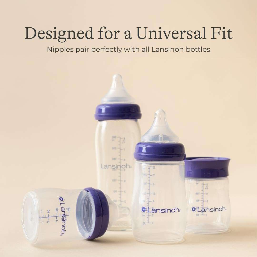 Lansinoh Anti-Colic Baby Bottles for Breastfeeding Babies, 8 Ounces, 3 Count, Includes 3 Medium Flow Nipples, Size M - Image 9